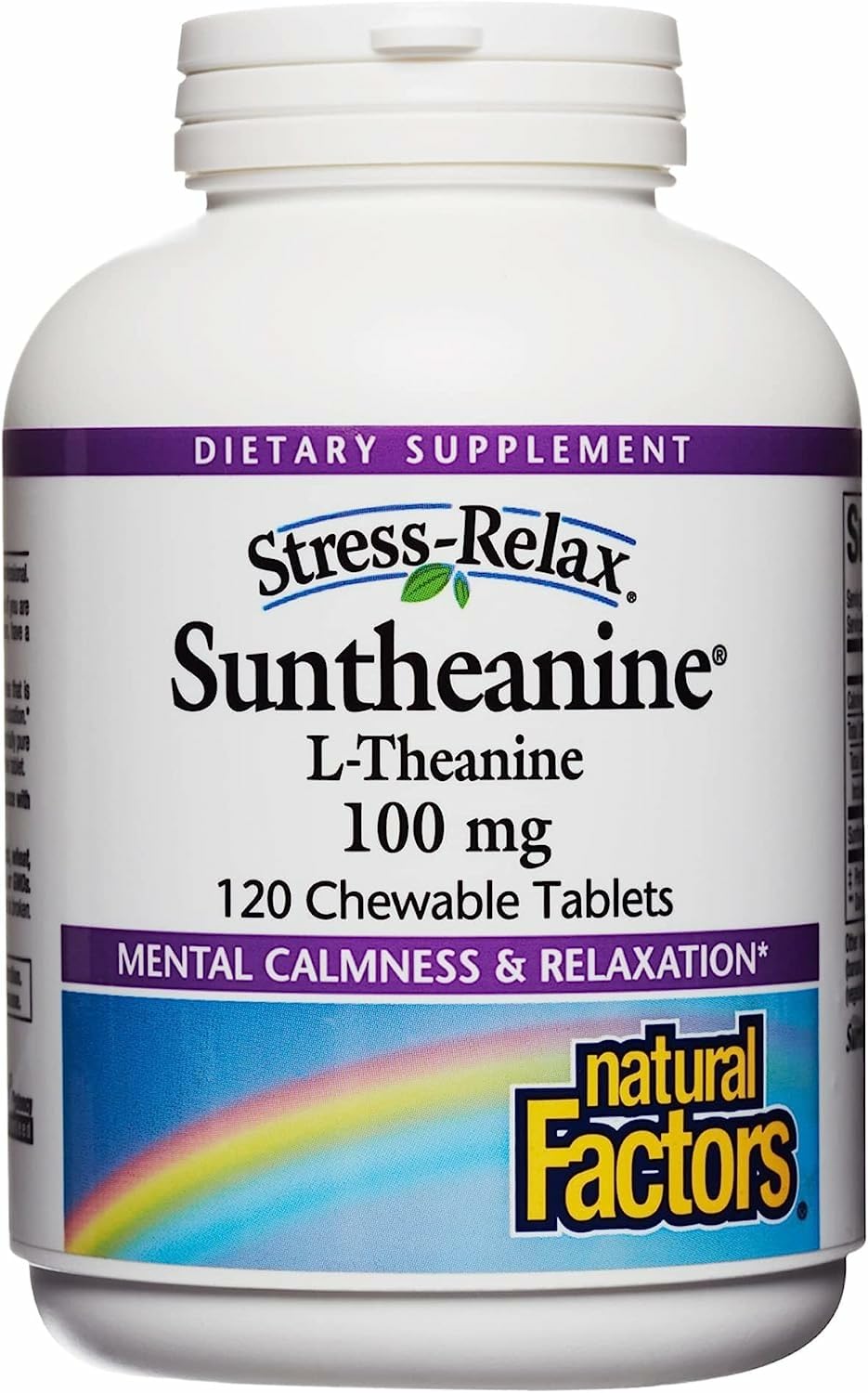 Natural Factors Suntheanine L-Theanine 100 mg - Health Supplement for Calm Outlook - L-Theanine Supplement Supports Relaxing Sleep & Aids Against Drowsiness - 120 Chewable Tablets (60 Servings)