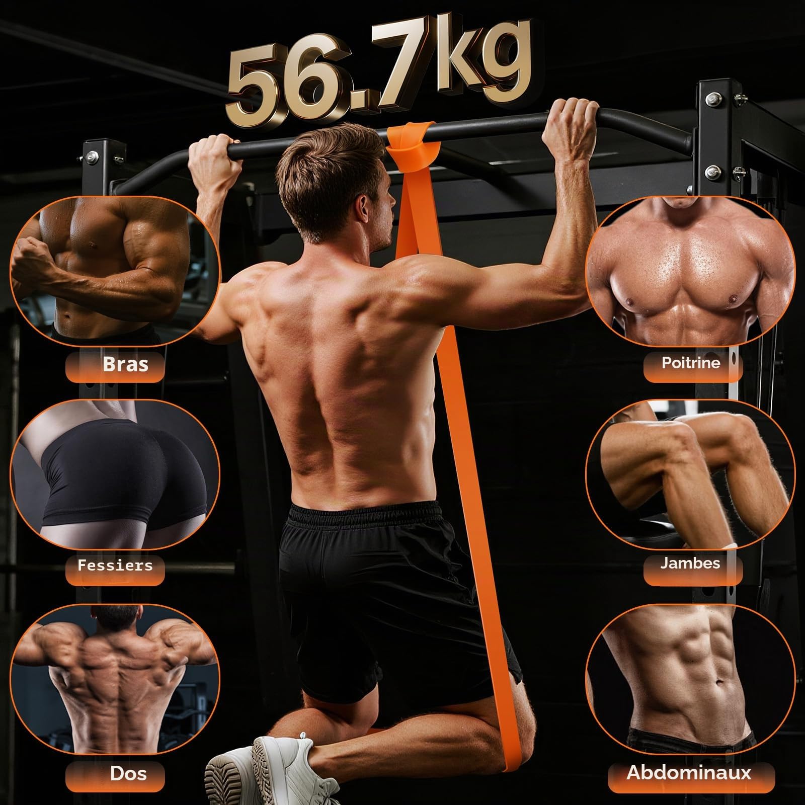 Bande Élastique Musculation Fokky avec 5 Niveaux de Résistance et Ancrage de Porte