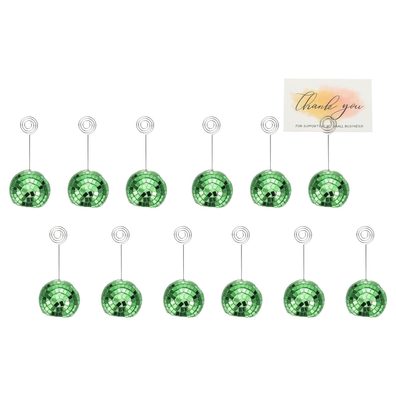 PATIKIL 2 Inch Disco Ball Place Card Holder, 12Pcs Disco Table Sign Holder Table Number Holders Name Card Stands with Clip for Decor Photo Menu Display Wedding Birthday Party, Green