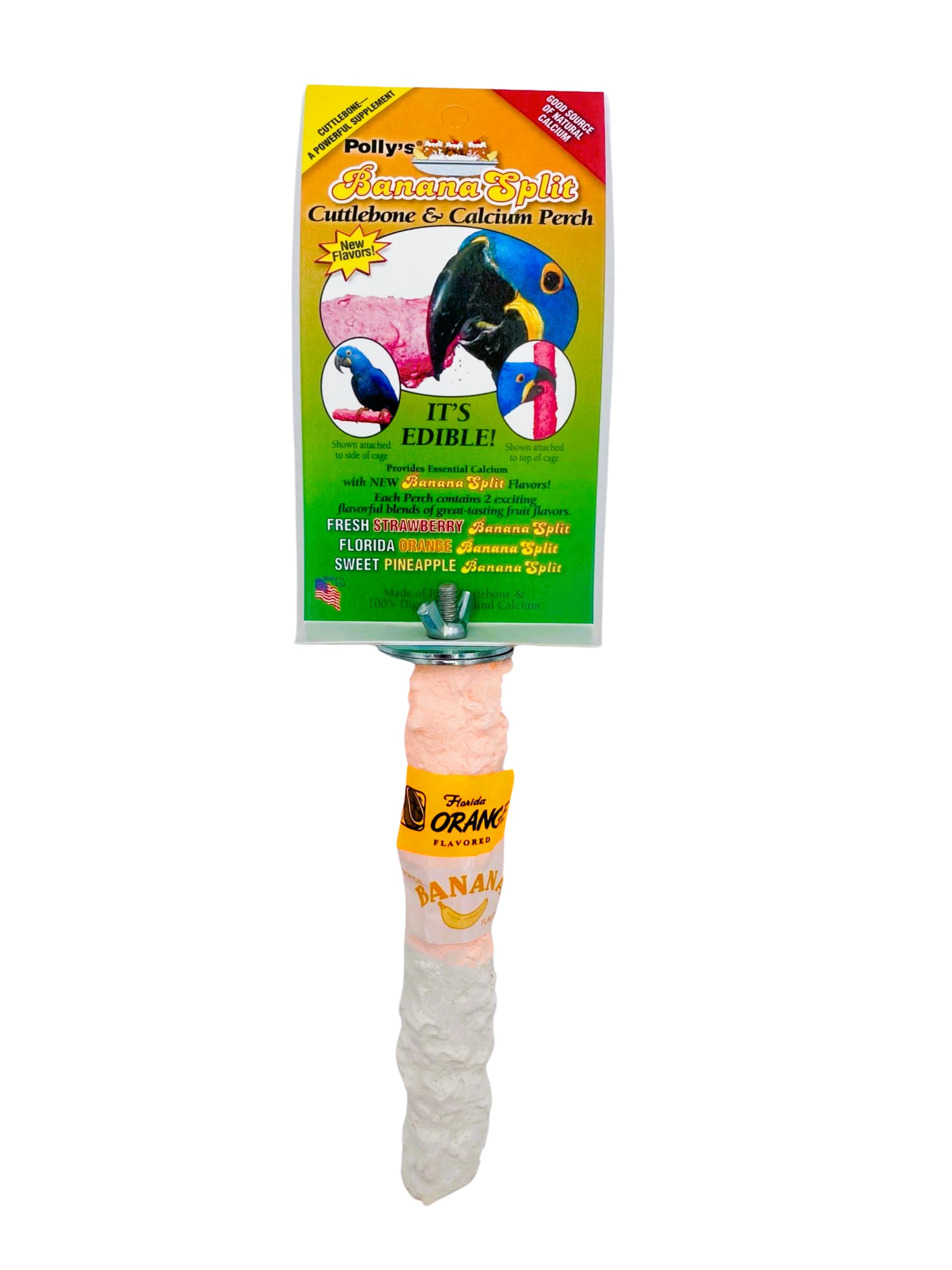 Polly's Edible Cuttlebone Calcium Bird Cage Perch for Budgies, Parakeets, Amazons, Blue & Golds, Macaws and Cockatoos.… (Orange, Medium)