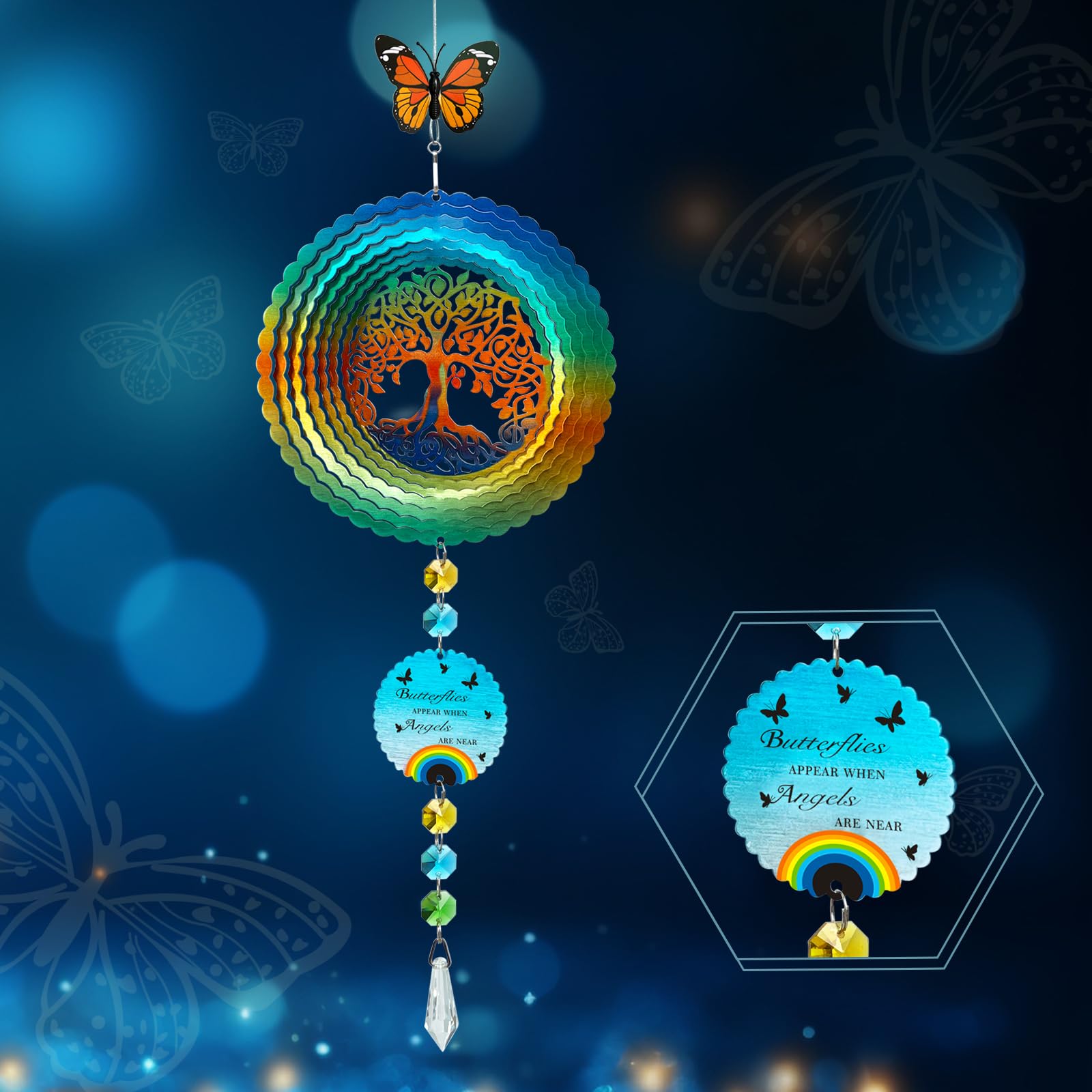 FONMY Mandala Tree of Life Pet Sympathy Gift Dog Memorial Wind Spinner Dog Memorial Suncatcher Gifts for Dog Lovers Stainless Steel Wind Chime-Silver-20 in