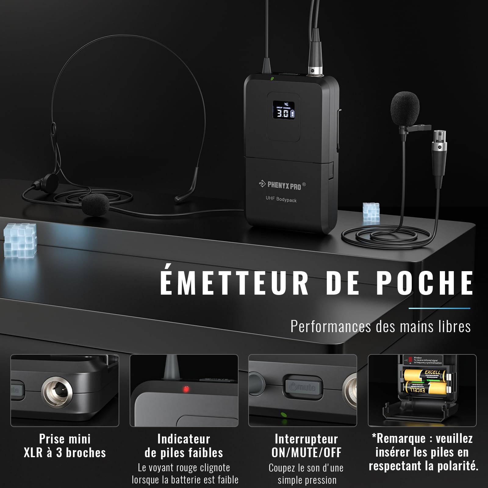 Phenyx Pro Système Micro sans Fil UHF Auto Scan PTU-71-2B