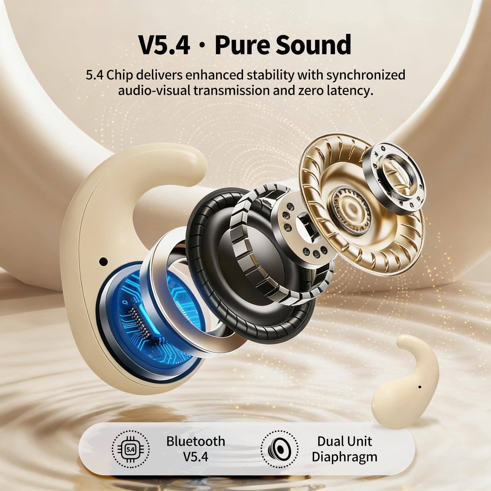 Tapones para los oídos para dormir. Mini auriculares invisibles inalámbricos Bluetooth 5.4 tipo miniatura con cancelación de ruido para oídos pequeños, adecuados para uso en sueño (blanco)