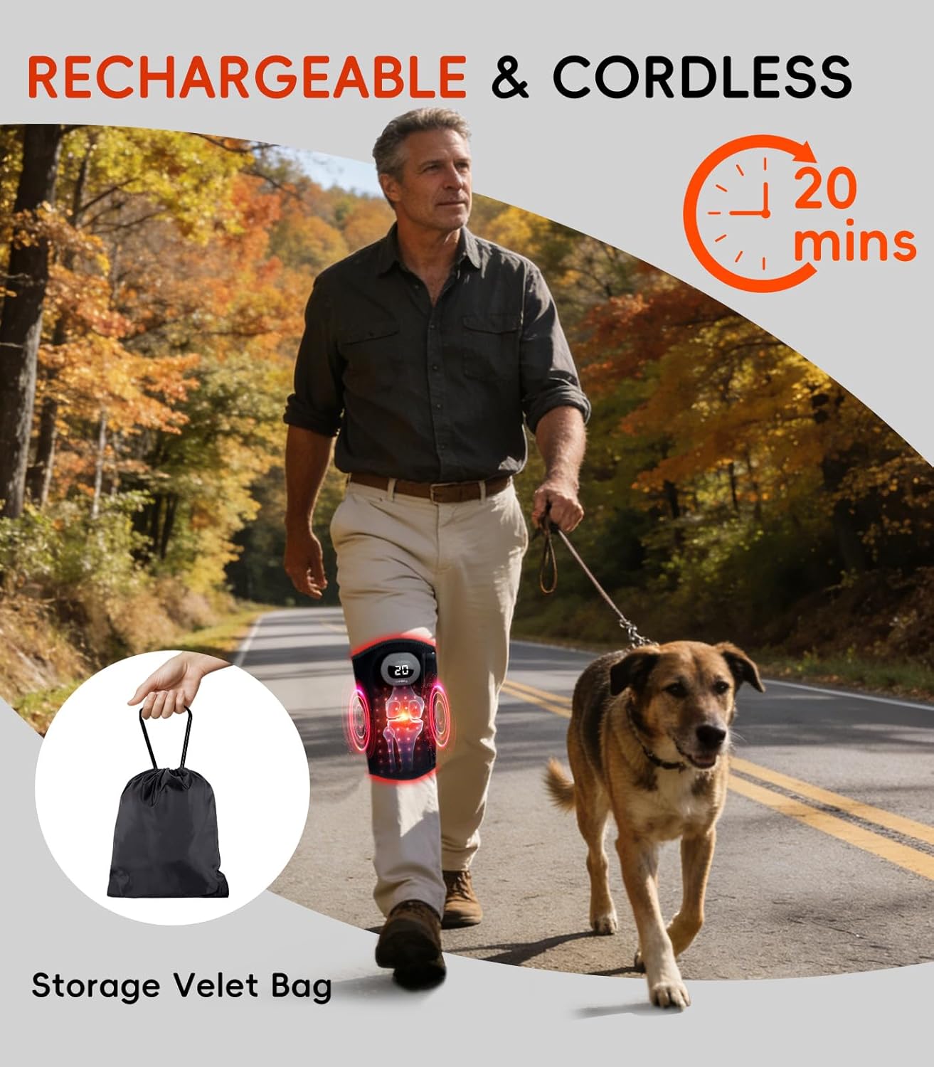 Red Light Therapy for Knee with Vibration Massage Cordless, 660nm & 850nm Infrared Rechargable Heated Knee Massager, Redlight Knee Wrap Used on Elbows Shoulder Joints, 20min Auto Off, Easy Clean - Image 4