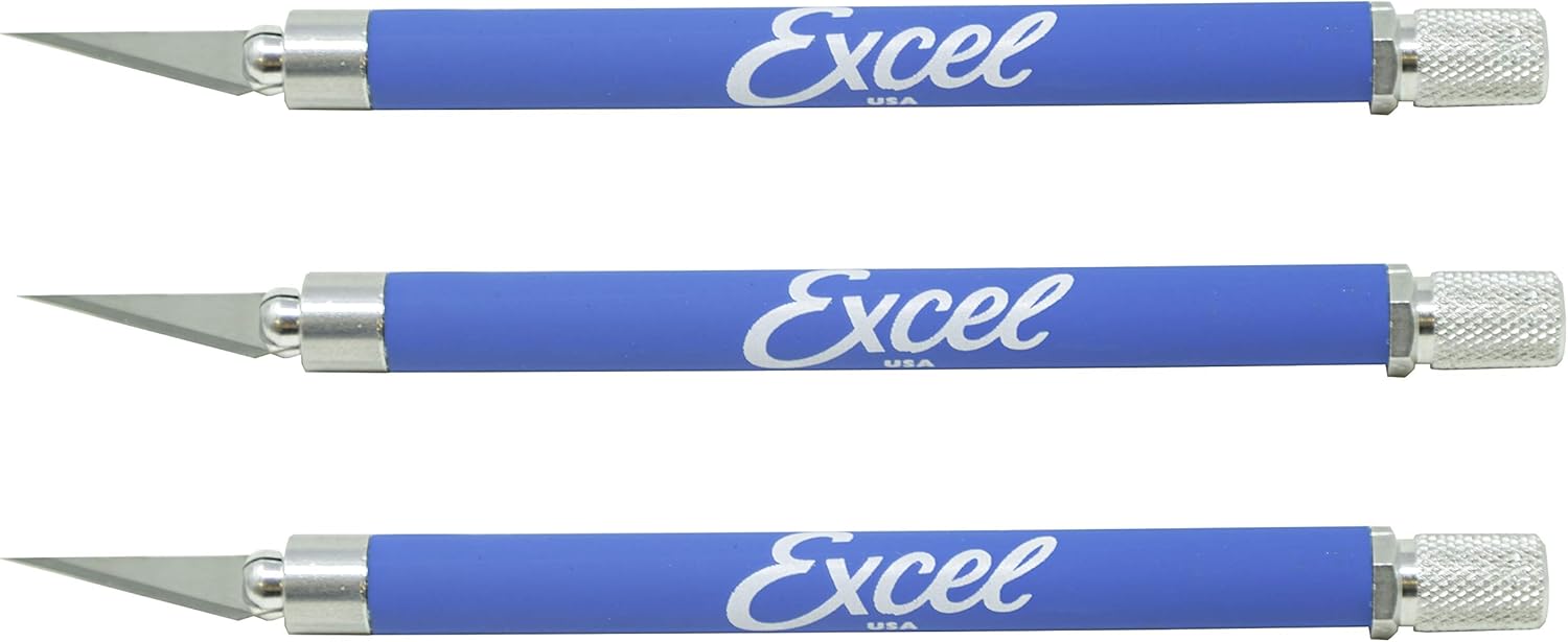 Tech Deals 🔥 Excel Blades K18 Soft Grip Hobby Knife - Angled Blade Sharp Hobby Knife - Crafting Supplies - Light Duty Scrapbook Knife and Cutting Tool for Precision Cutting and Trimming – Blue, 3 Pack