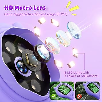 Kids Microscope, 500X Digital Magnifying Glass, STEM Toy, Purple