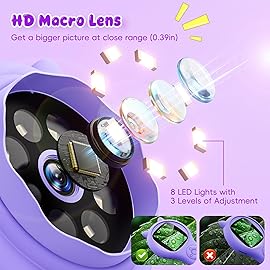 Microscope for Kids - Mini Pocket Handheld Microscope for Toddlers-STEM Educational Science Kit Toys for Christmas Birthday Gifts Toys for 5 6 7 8 9 10 11 12 Year Old GirlsPurple