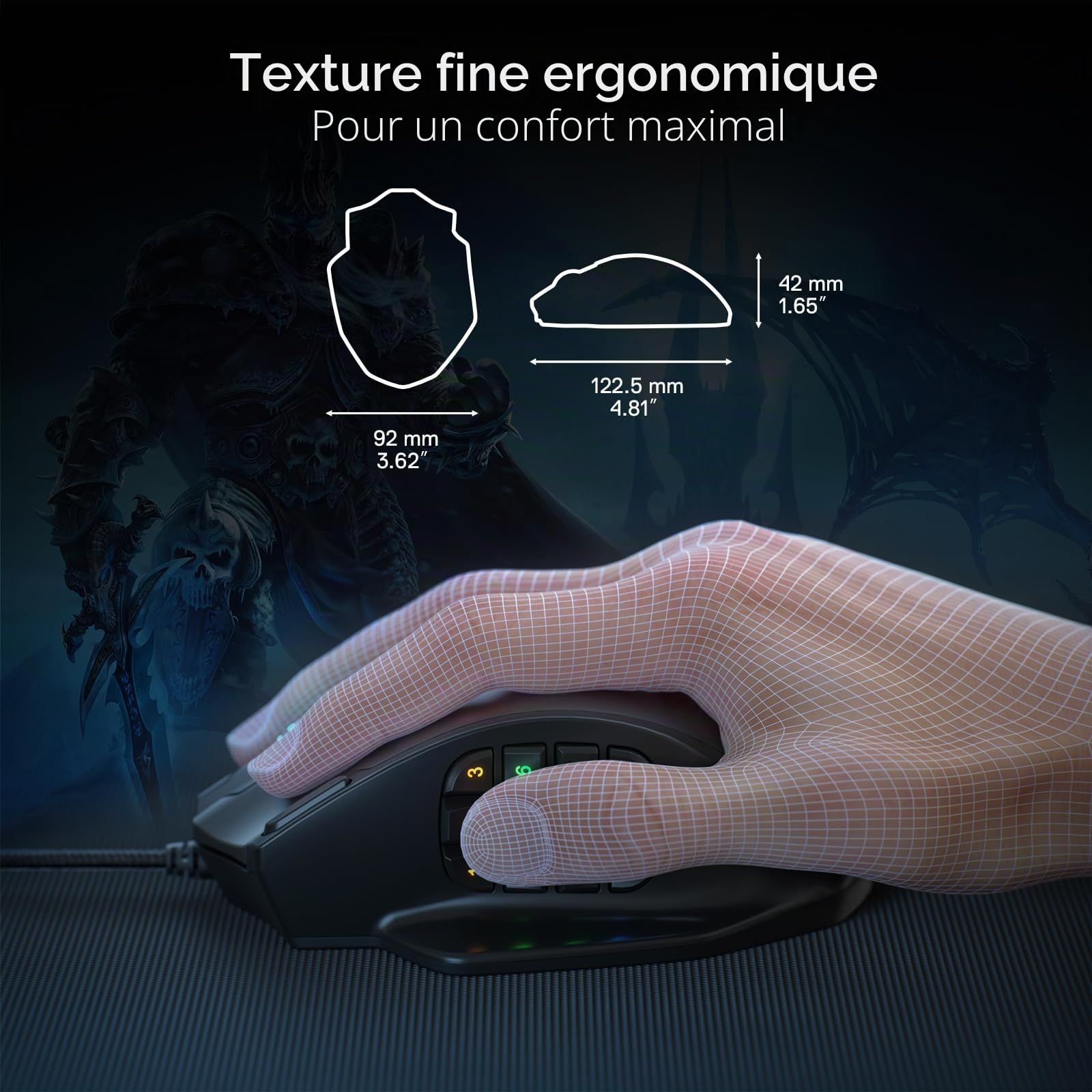 Redragon M908 Impact RGB LED MMO Souris de jeu 12 boutons latéraux, souris optique filaire ergonomique 12 400 DPI, haute précision, 18 raccourcis macro programmables