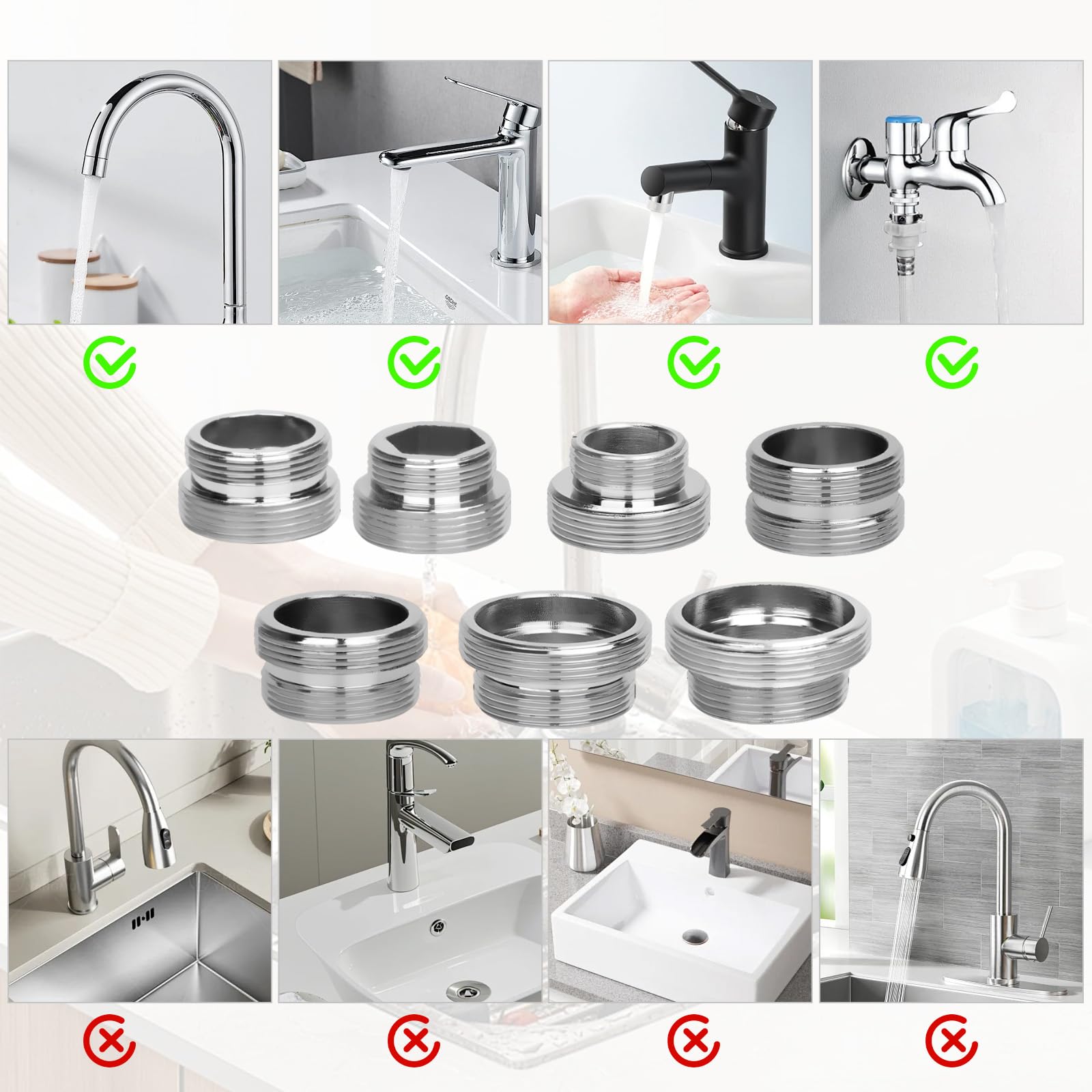Set di 7 adattatori per rubinetto M18 M22, adattatore filettato per aeratore da cucina, tubo da giardino, filtro dell'acqua e connettori standard, compatibilità universale per diversi tipi di