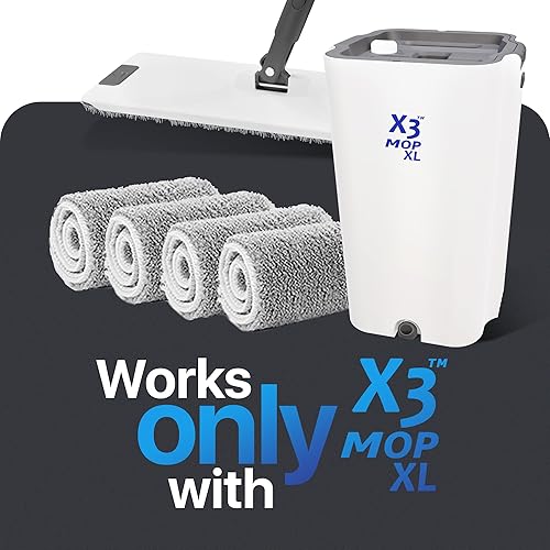 Miniatura 3 de X3 Mop XL Almohadillas de limpieza de microfibra de repuesto, paquete de 4 cabezales de trapeador planos reutilizables. (Solo se ajustan a la mopa