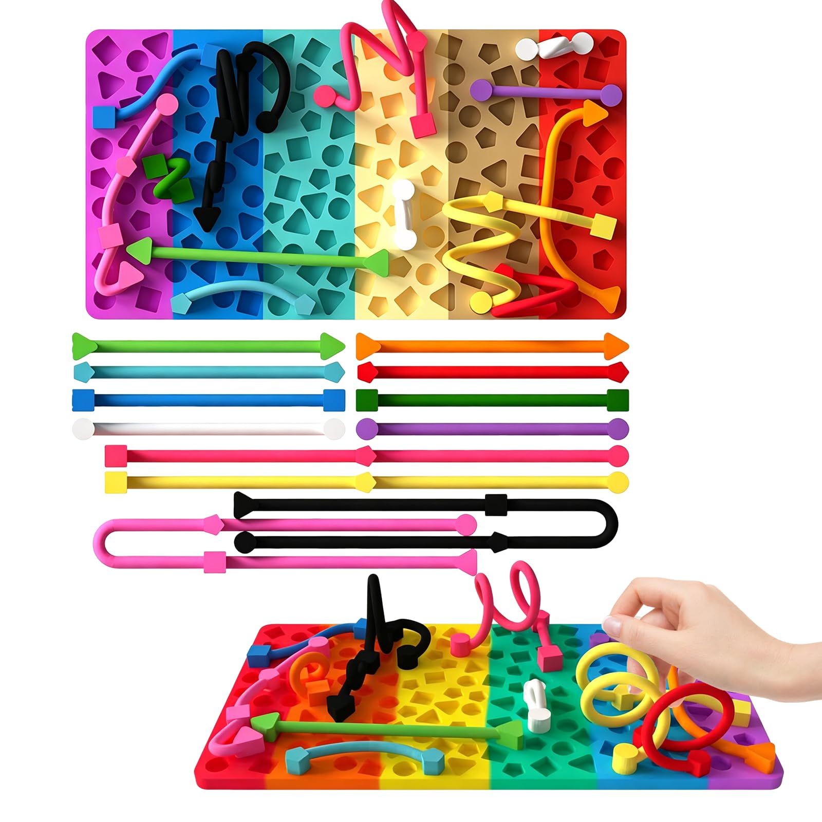Silicone Sensory Board, Portable Stress Relief & Focus Tool Fidget Board, Quiet Sensory Activity Board for Office & Home Use, Travel Calming & Autism (Rainbow)