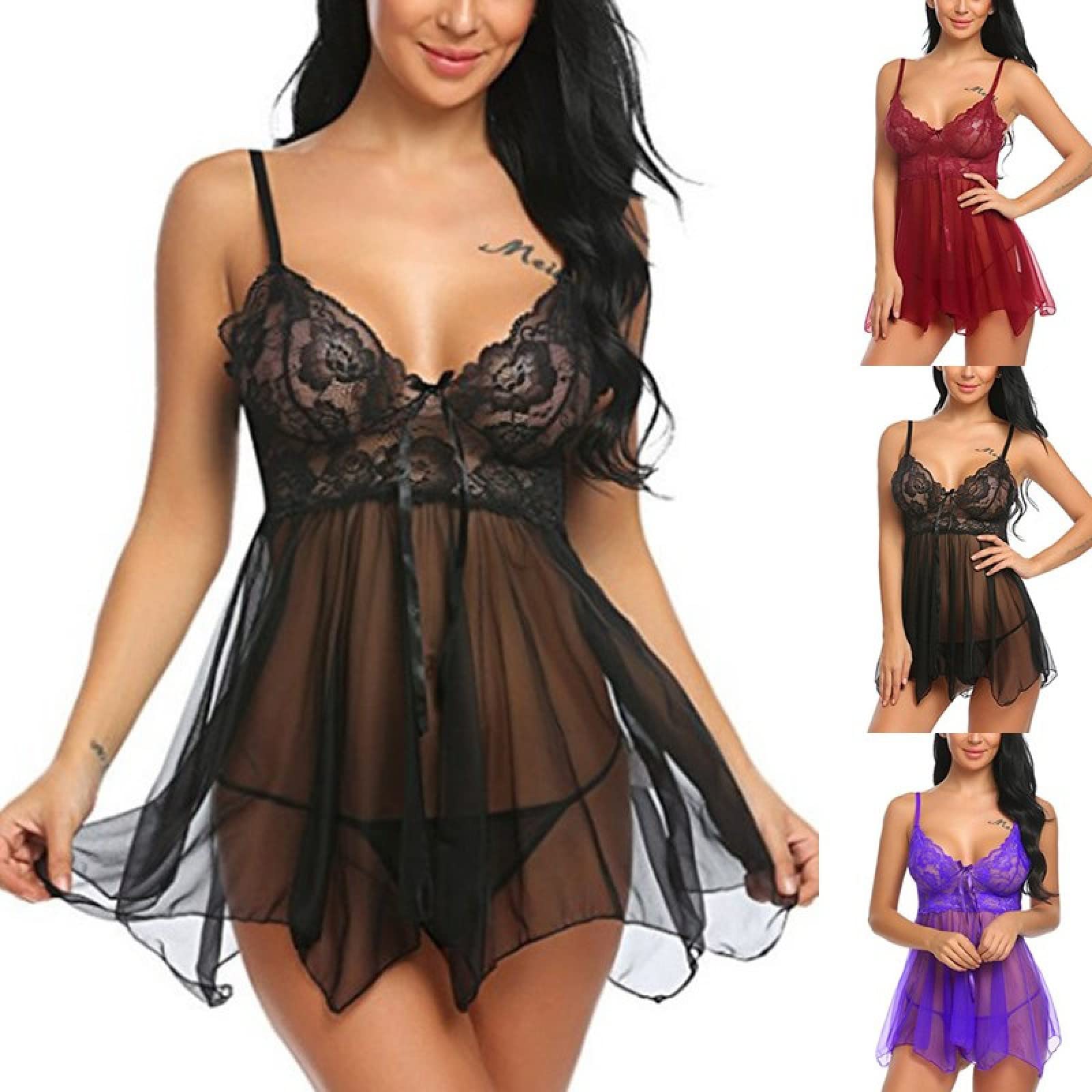 RWRAPS Lingerie Sexy per Donna Taglie Forti Camicia da Notte Sexy con Spacco Frontale Erotico (Viola L)