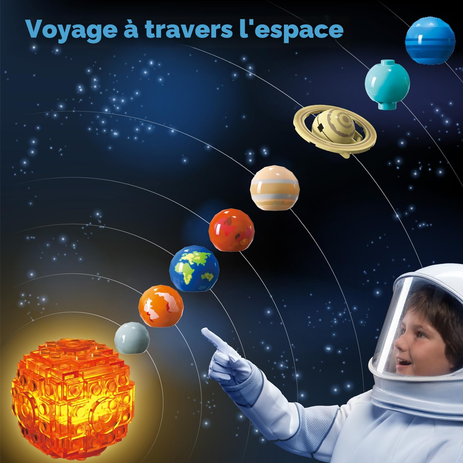 CUBIMANA Technique Système Solaire Jouet de Construction avec lumière – Kit de Construction Rotatif avec 8 planètes et Support de fusée, 775 pièces Cadeaux pour Enfants de 6 Ans et Plus pour garçons