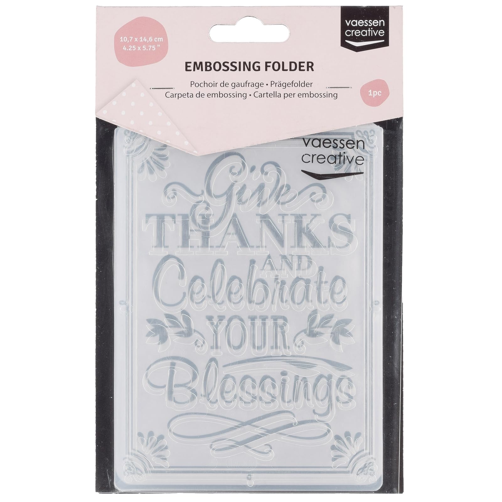 Vaessen Creative Embossing Folder Give Thanks Celebrate 5.75 x 4.21 inches - Embossing Folder for Card Making, Scrapbooking, Journaling - Reusable, for Embossing and Die-Cutting Machines
