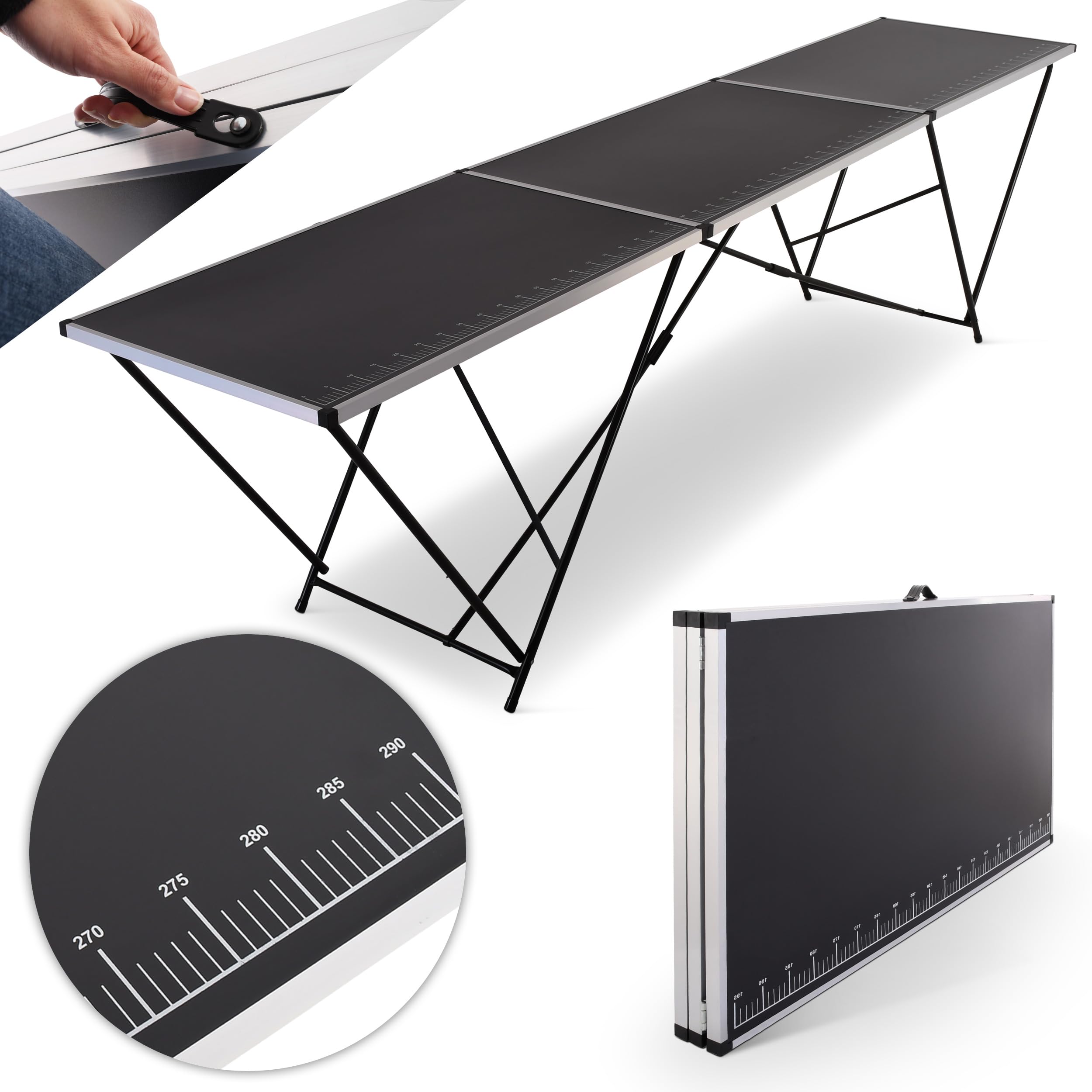 Raburg Tapeziertisch, einteilig, Alu Multifunktionstisch, Arbeitstisch klappbar, 300x60x77, bis 30 kg belastbar, Zentimeter-Skala 290 cm, Heimwerken Flohmarkt Tapezieren Hobby Renovieren, Stan