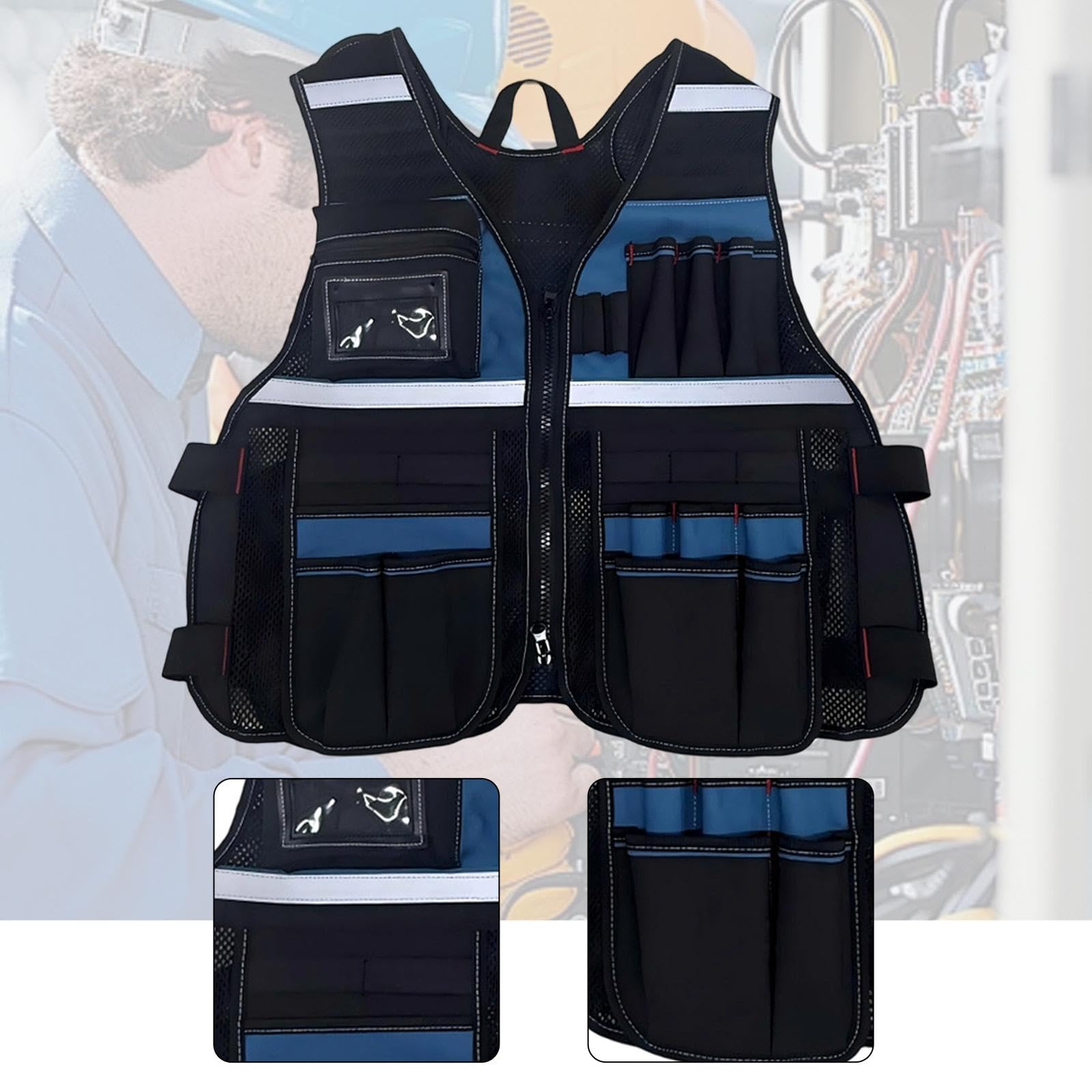 Chaleco de herramientas para electricistas, chaleco de trabajo con múltiples bolsillos para profesionales, diseño duradero para electricistas, carpinteros, fontaneros, ropa de trabajo versátil y
