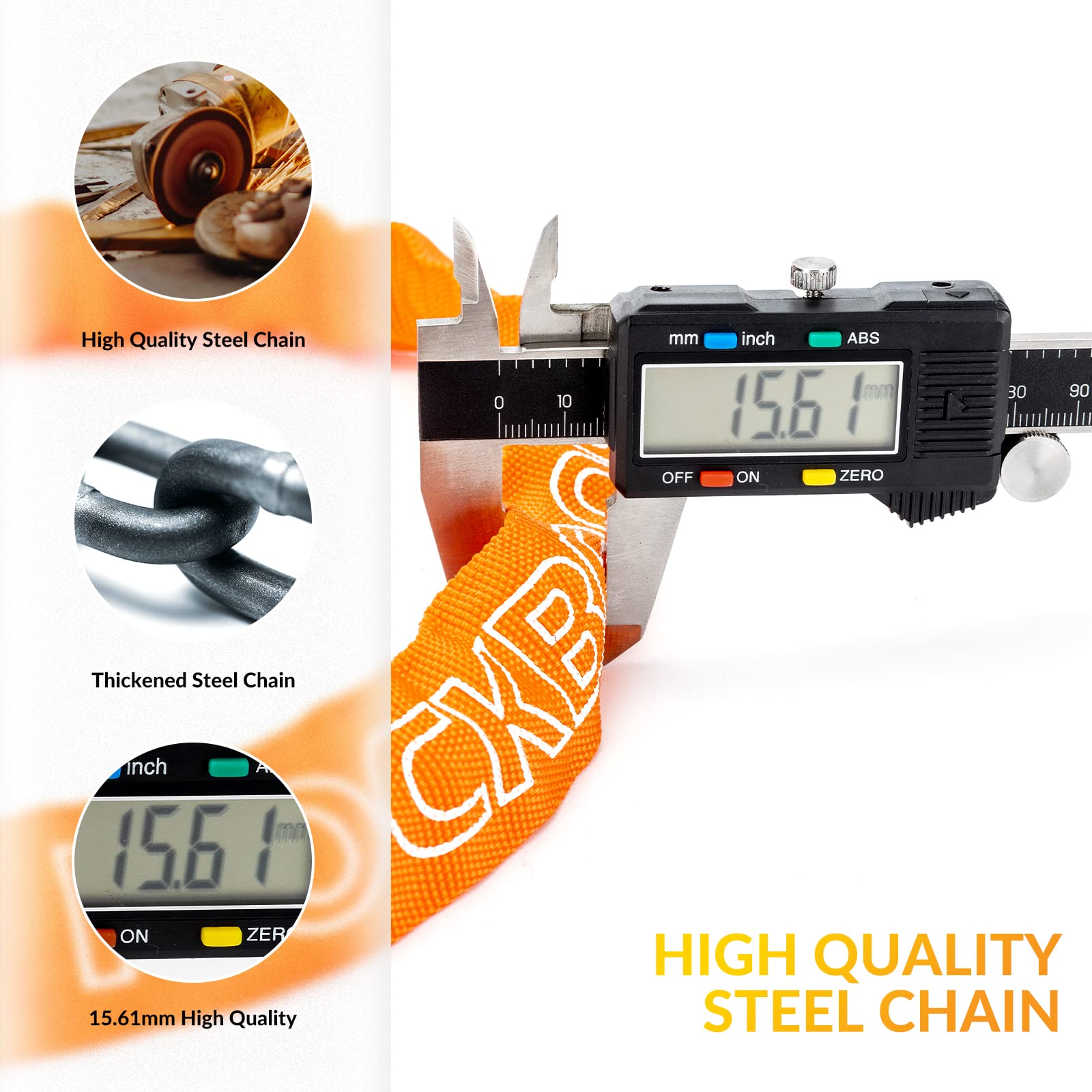 Lucchetto Catena Bici ROCKBROS 95cm - Acciaio Antitaglio 15.61mm, 2 Chiavi Per E-bike - Foto 4