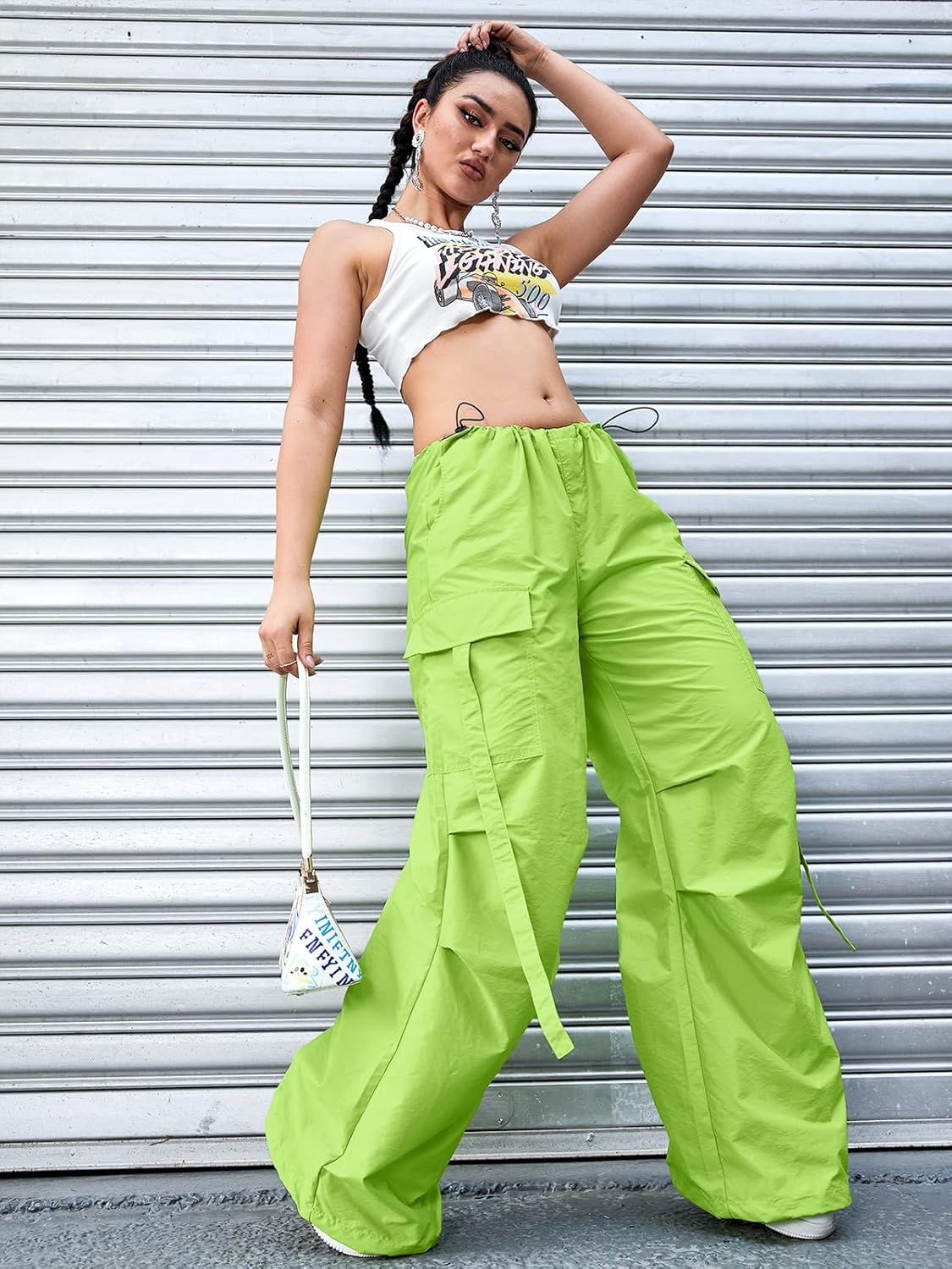 Cargo Pants for Women,Women's Y2k Drawstring Baggy Cargo Pants Loose Wide Leg Parachute Pants Trousers - Image 2