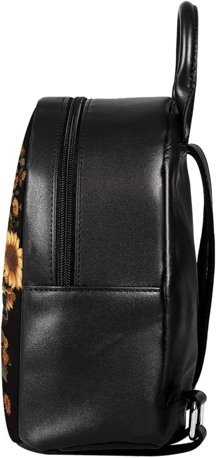 Showudesigns Sunflower Horse Backpack Purse for Women Mini Backpacks Water-resistant Small Shoulder Bag Lightweight School Travel Mini Tote Bags Casual Daypack Rucksack Black