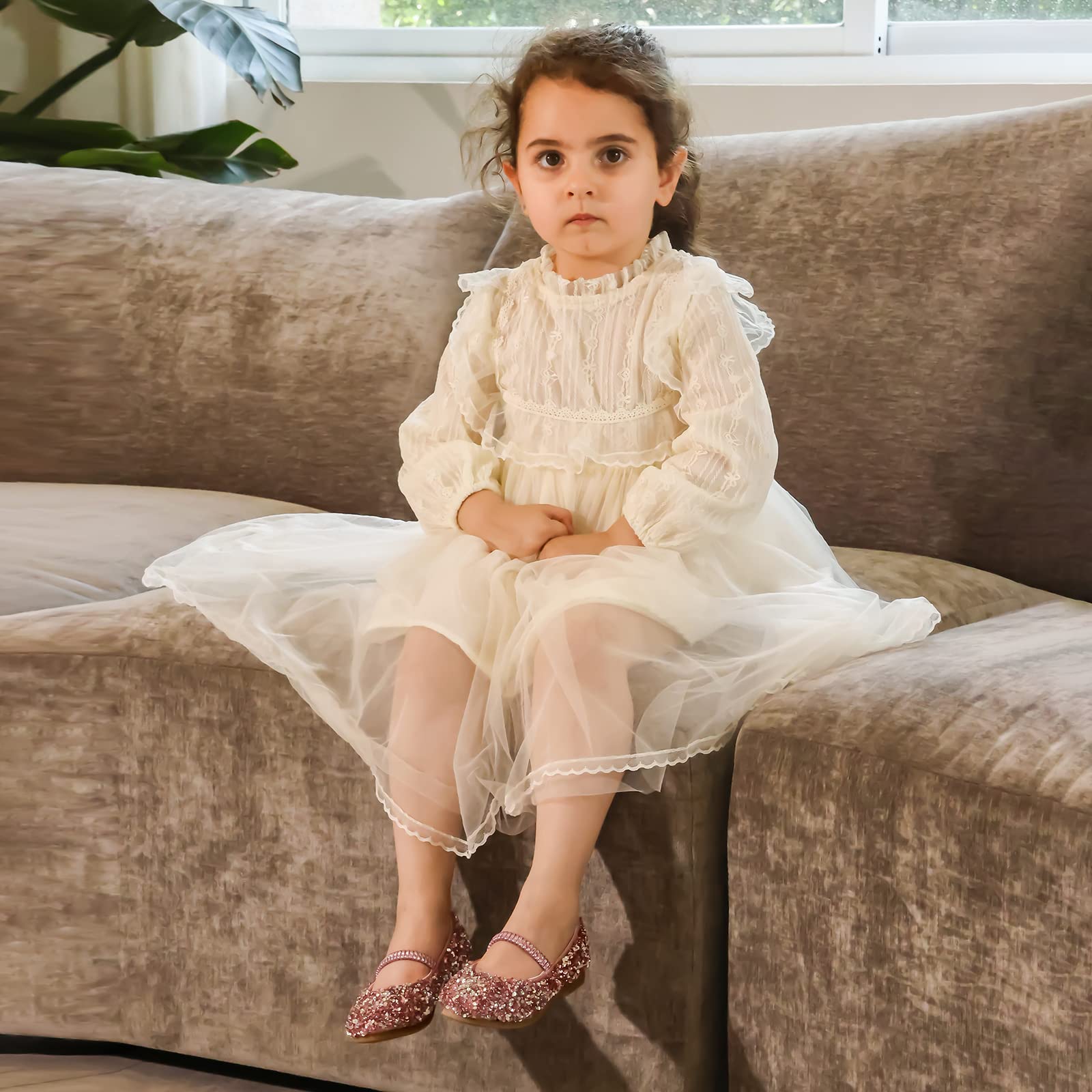 MK MATT KEELY Chaussure Princesse Fille Ballerine Mary Jane Scintillantes Enfants Chaussures pour Fêtes et Anniversaires,Rose,26 EU(CN27)