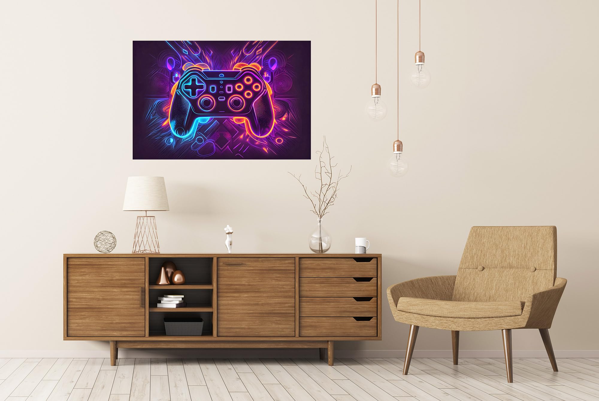 islandburner Póster XXL para fans de los videojuegos de neón, mando Cyber Gaming Premium, fotos fotográficas