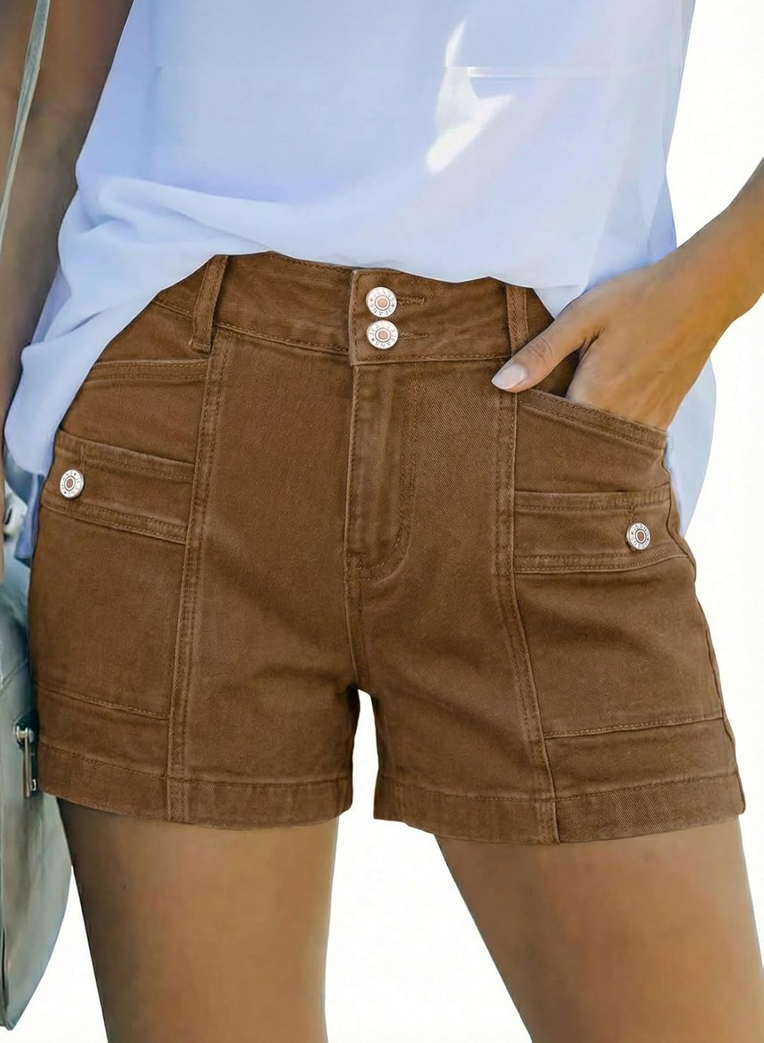 Astylish Women's High Waisted Shorts Jean Stretchy Casual Fashion Trendy Double Button Fly Denim Shorts - Image 5