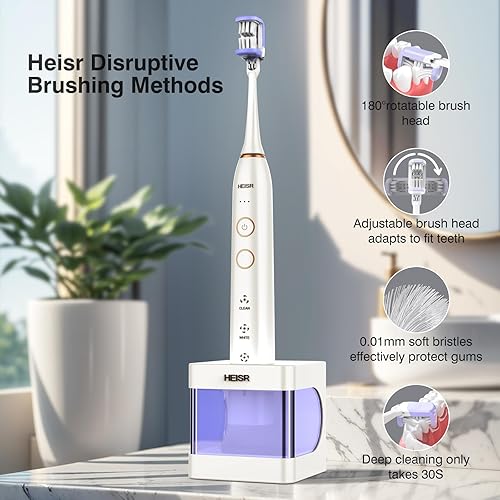 Miniatura 3 de Cepillo de dientes eléctrico de blanqueamiento sónico envolvente de 3 lados para adultos, cabezal de cepillo mecánico giratorio de 180, cerdas