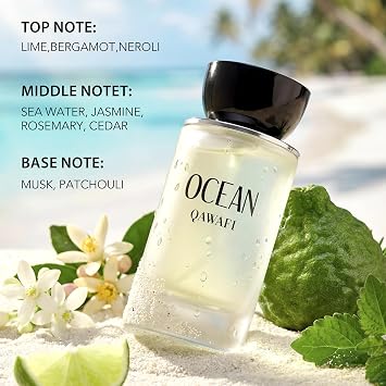 OCEAN Eau de Parfum for Men 1.7oz / 50ml Fresh Marine Citrus & Clean Woody Musk Cologne, Long Lasting Summer Fragrance, Modern Masculine Scent, Vegan