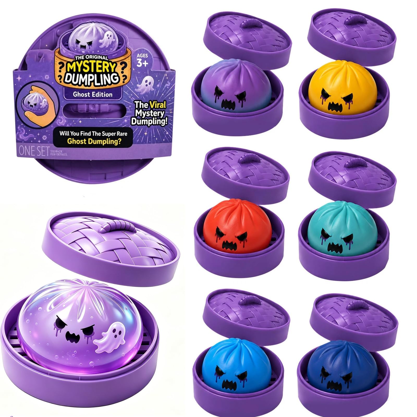 Glitter Dumpling Squishy, New Cute Squishy Dumplings With Steamer Box Soft Squeezable Fidget Toy For Adults Birthday And Graduation Gifts (Mystery-Halloween（1PC）)