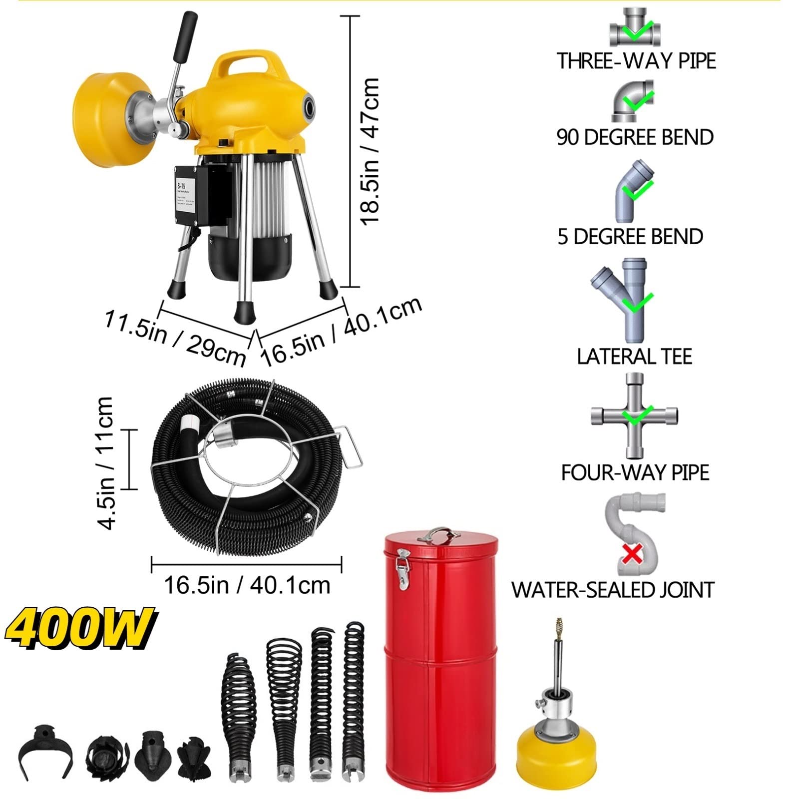 Máquina de dragado automático, limpieza de drenaje de tuberías, limpiador de tubos de 250/400/500W, desbloqueador de bloqueo, máquina de dragado de alcantarillado de inodoro Fácil de usar para princip