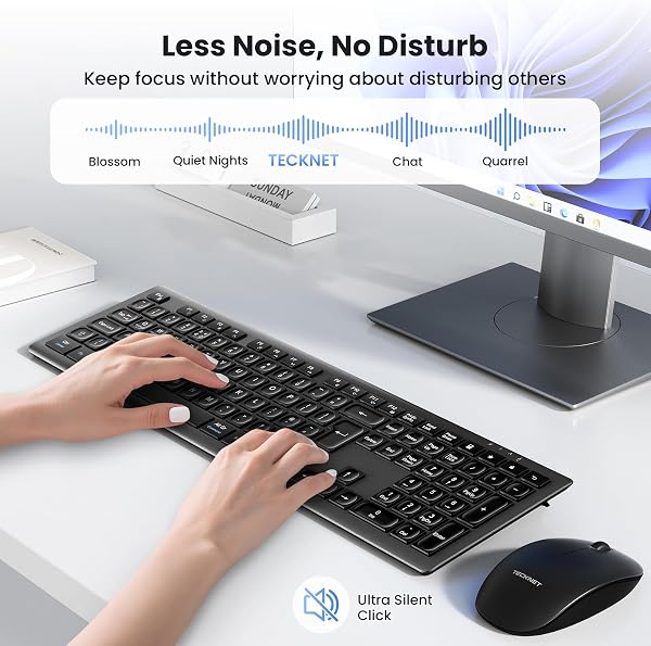 TECKNET Wireless Keyboard,Rechargeable 2.4GHz Silent Keyboard, Scissor Keys for Comfort & Stability, Full Size keyboard wireless with Numpad & Hotkeys for PC/Laptop/Desktop, UK QWERTY Layout - 5