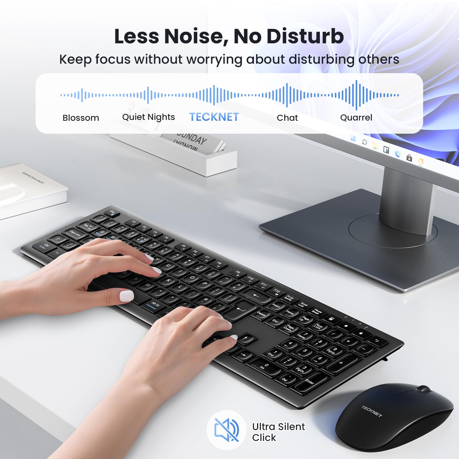 TECKNET Wireless Keyboard,Rechargeable 2.4GHz Silent Keyboard, Scissor Keys for Comfort & Stability, Full Size keyboard wireless with Numpad & Hotkeys for PC/Laptop/Desktop, UK QWERTY Layout — view 5