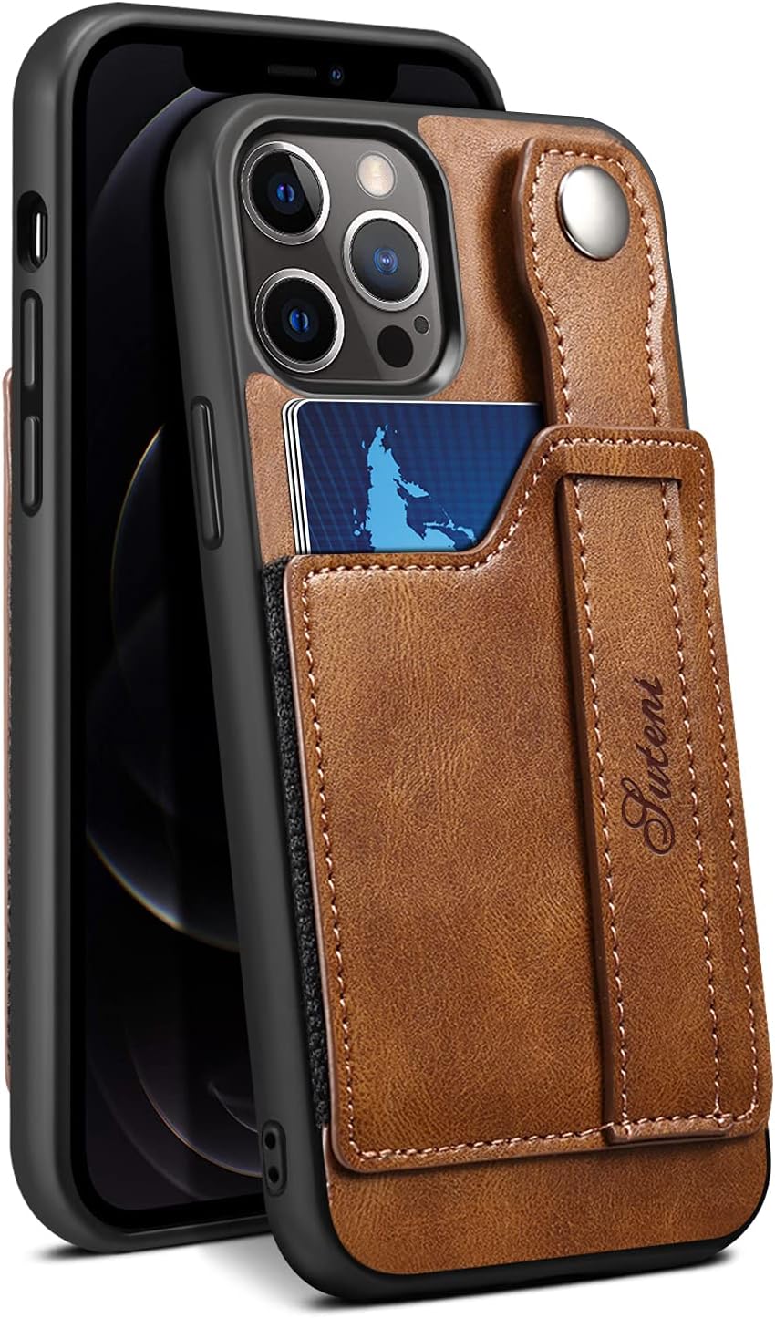 iPhone 12 Case Wallet, iPhone 12 Pro Wallet Case with Card Holder, SINIANL Leather Kickstand Card Slot Case with Screen Protector, Wrist Hand Strap Protective Cover for iPhone 12/12 Pro 6.1 inch Brown - Image 2