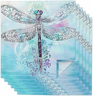 6Pcs Dragonfly Dinner Napkins Watercolor Dragonfly Wings Cloth Napkins 20 x 20 Inch Reusable Washable Soft Napkin Guest Hand Towel for Cocktail, Party, Dinner Supplies