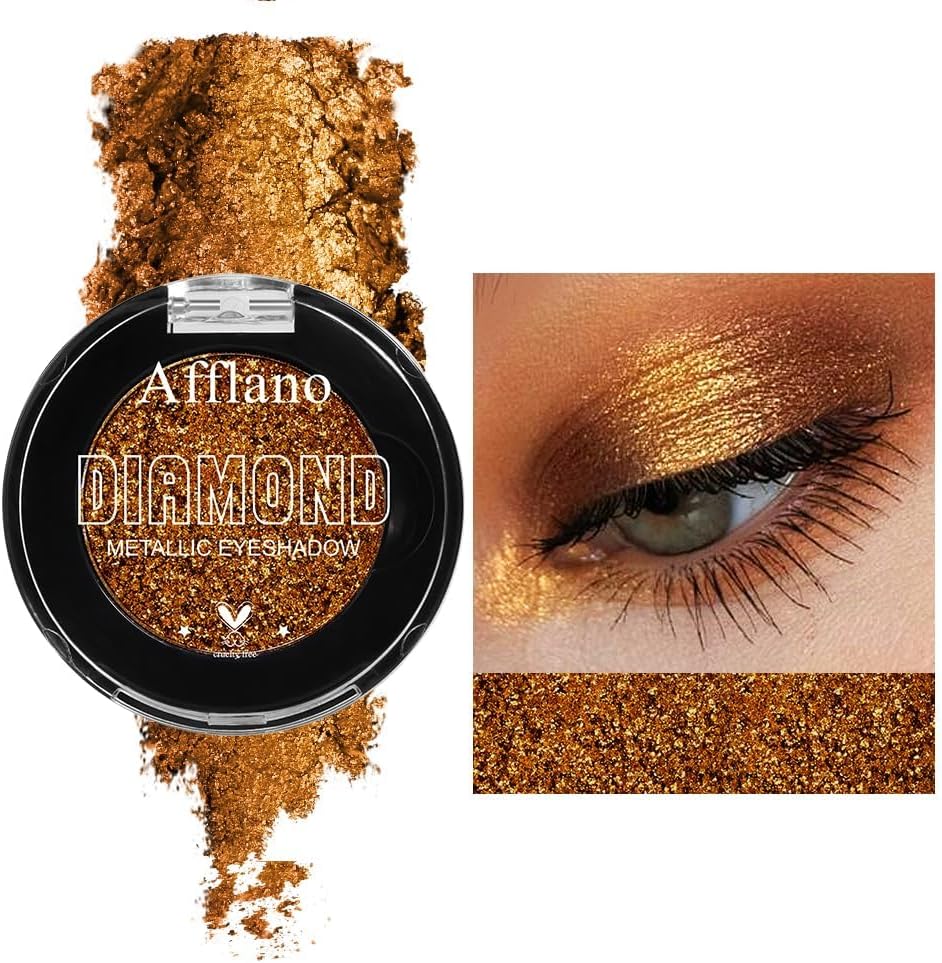 Afflano Sunset Glitter Eyeshadow Palette One-Swipe Coverage, Single Intense Color Sparkle Warm Orange Gold Eyeshadow, Long Lasting Metallic Bronze Eye Shadow for Girl Women Neutral Fall Eye Look, 19H - Amazon product rated Grade A