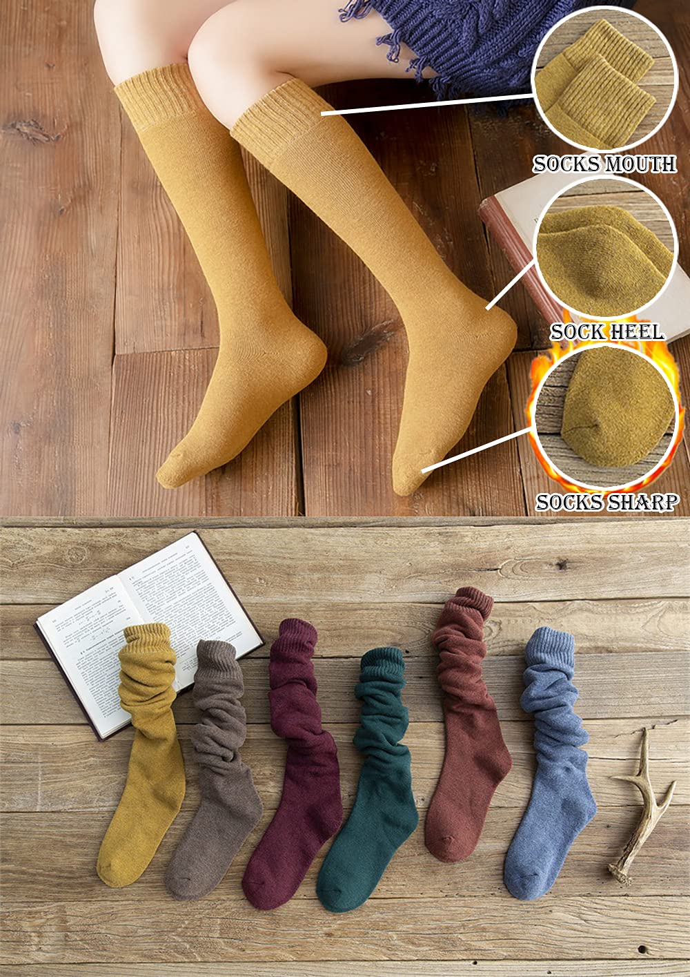 CHERISH 6 paia di calze alte termiche invernali da donna in cotone lavorato a maglia di cotone caldo