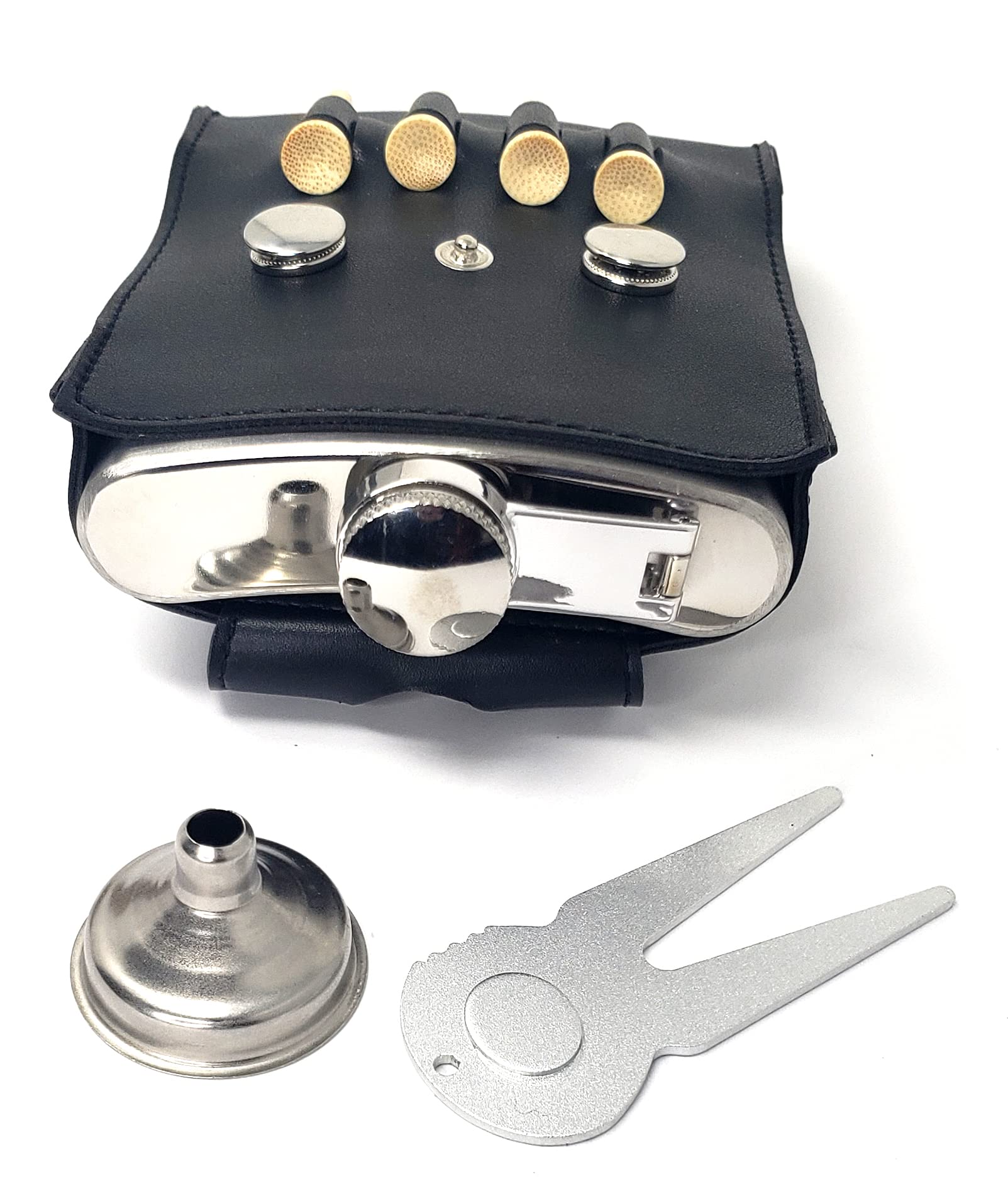 1 Black + 1 Tan 8 oz Golf Flasks Stainless Steel | Screw Cap Fits to Hip or Pocket + Funnel + 4 Golf Tees + Divot Tool by NPGD (2)