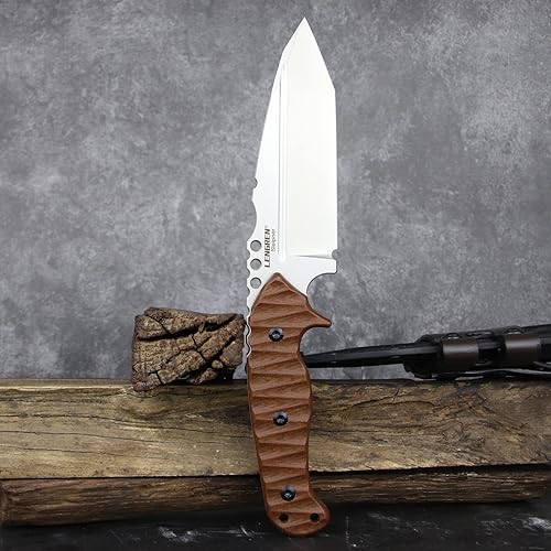 Miniatura 5 de LENGREN Cuchillo pesado Sleipner de acero de espiga completa de 10.7 pulgadas, hoja fija, cuchillo táctico de campamento al aire libre, mango de