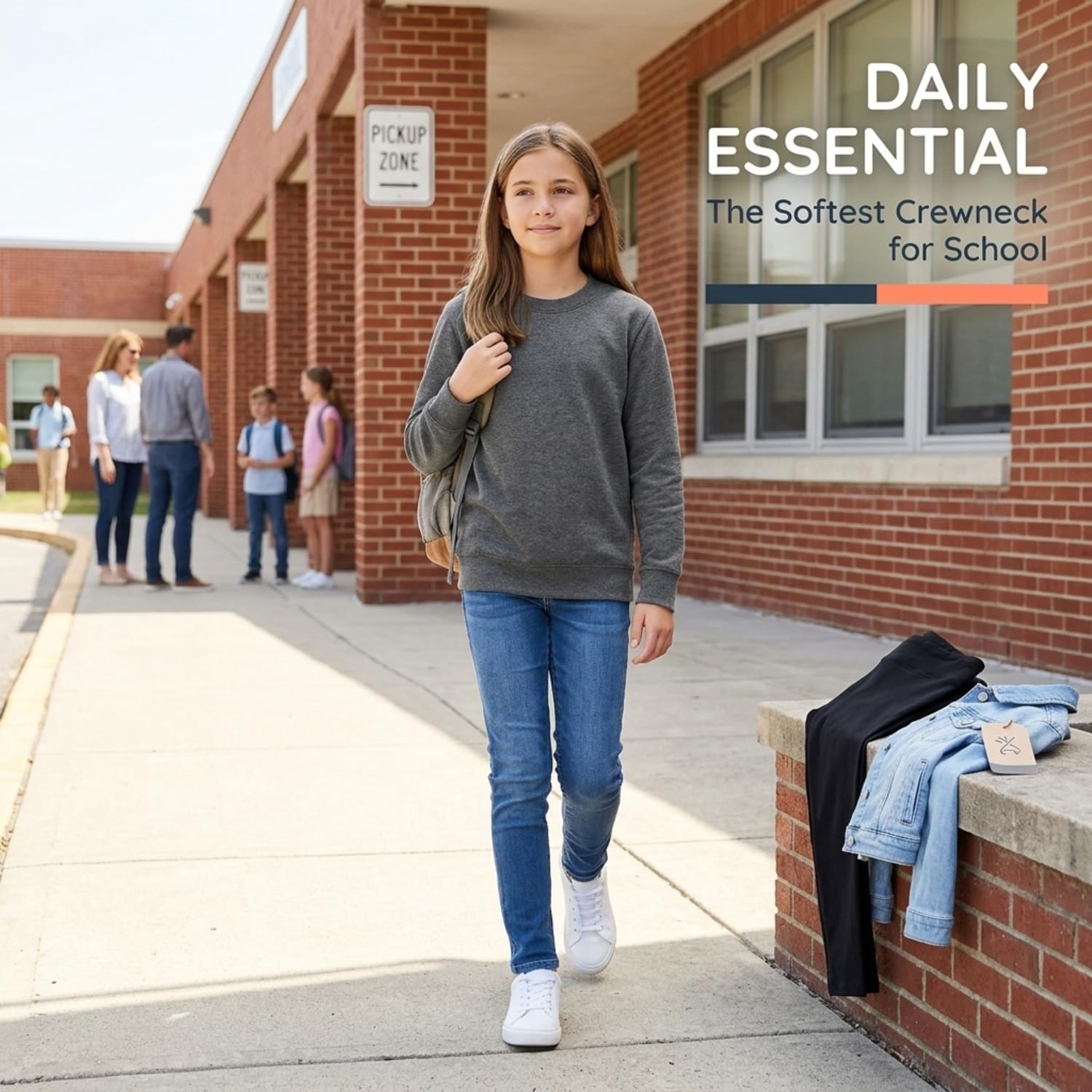 EVERYDAY KIDS Sudadera de forro polar con cuello redondo para niña; camiseta de manga larga para niña, suave y transpirable, mezcla de algodón/poliéster