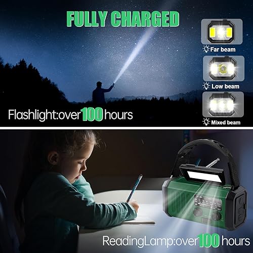 Miniatura 4 de Radio meteorológica de emergencia 20000mAh NOAAAMFM con 74000 mWh USBsolarcarga de manivela, funciona con pilas, alarma SOS y linterna para