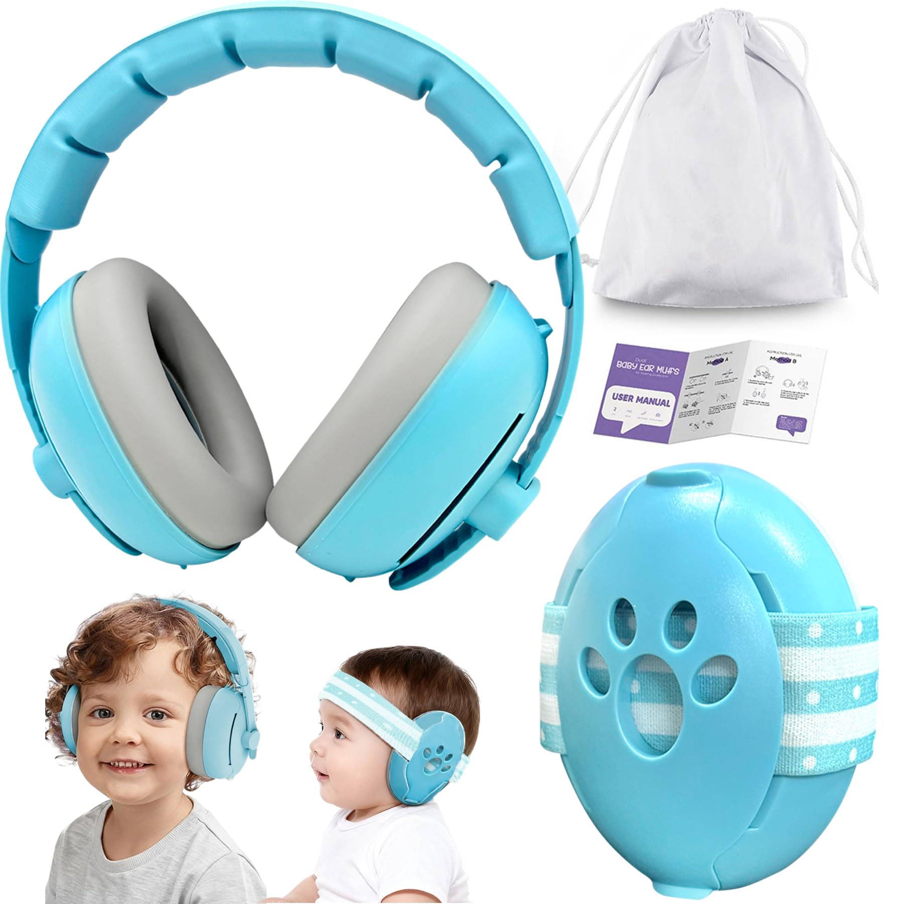 Baby Gehörschutz 0-4 Jahre,2-in-1 Baby Kopfhörer Lärmschutz 24dB,Gehörschutz für Kinder,Neugeboren Ohrenschützer mit Geräuschunterdrückung & Verstellbares Kopfband und Aktive Familien Unterwegs