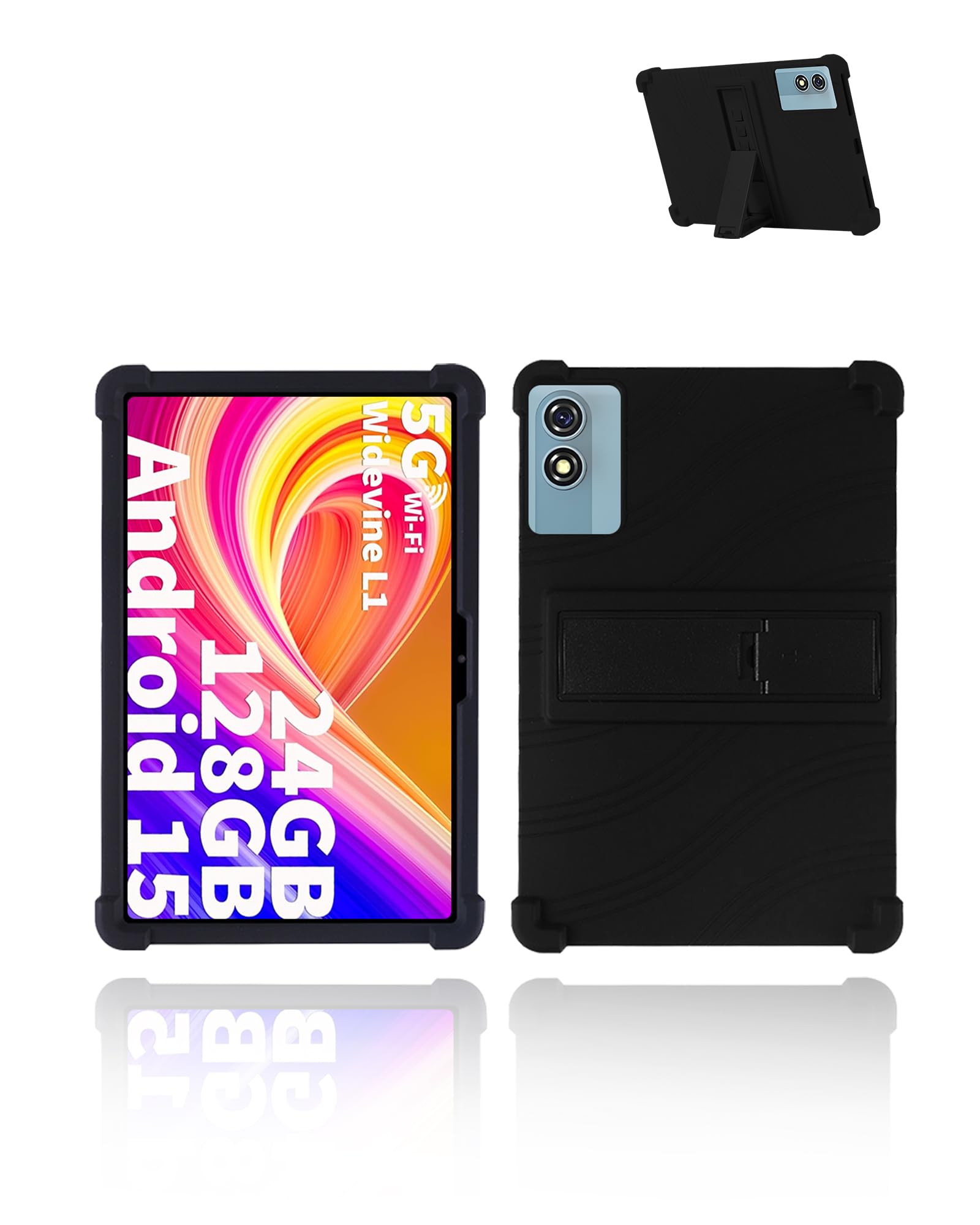 for HISORL T901 Android 15 Tablet,10 inch Tablets Case,Soft Silicone Adjustable Stand Cover Lightweight Kids Friendly,Black.