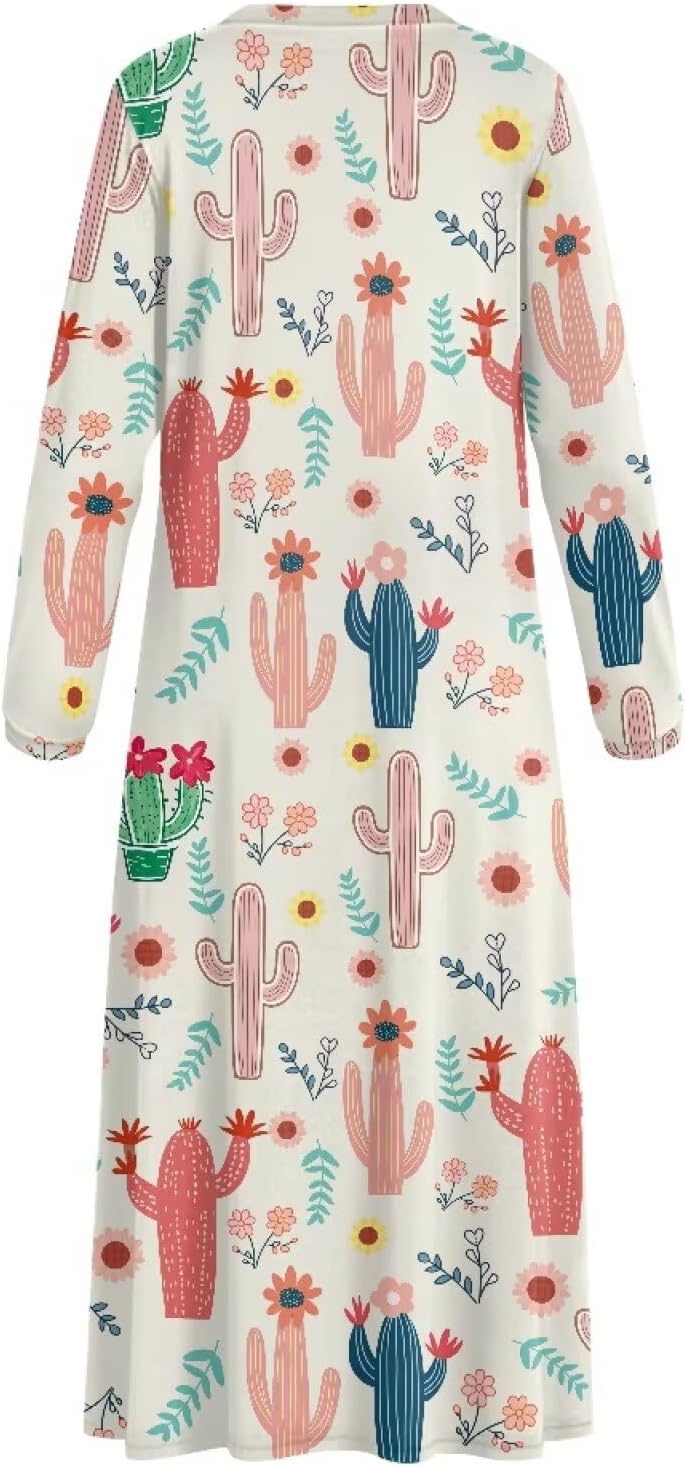 YEXIATODO Floral Printed Nightgown for Women Loose Fit Button Nightdress V Neck Sleepwear Long