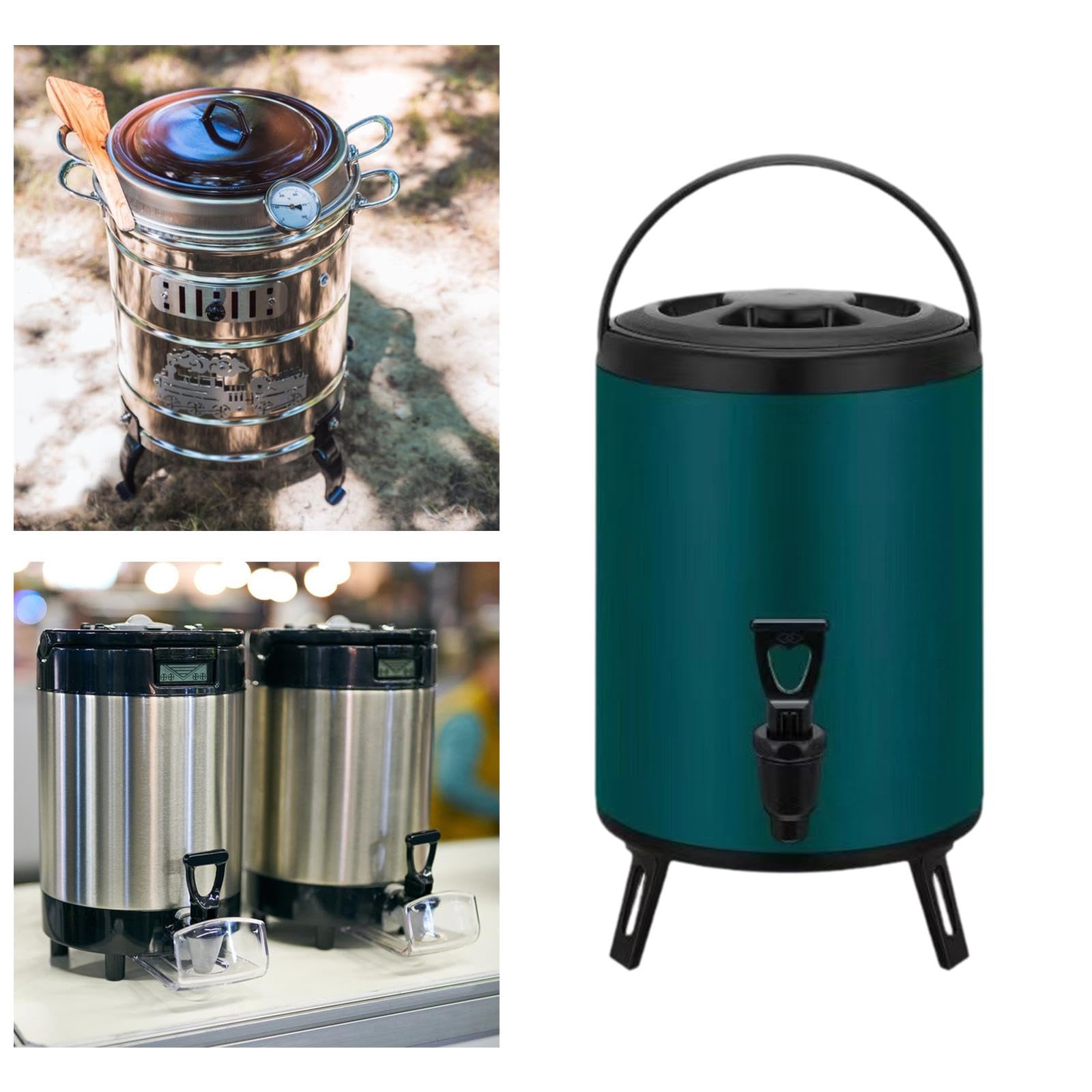 Barril Isotérmico, Dispensador de Bebidas, Bote de Té de Acero Inoxidable con Doble Tapa de Rosca para Conservar El Y El Frío, tal como se describe, 10l Verde
