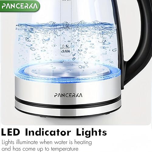 Miniatura 2 de Hervidor eléctrico, 1.8 litros con iluminación LED y vidrio de borosilicato alto, hervidor de agua caliente, apagado automático, protección para