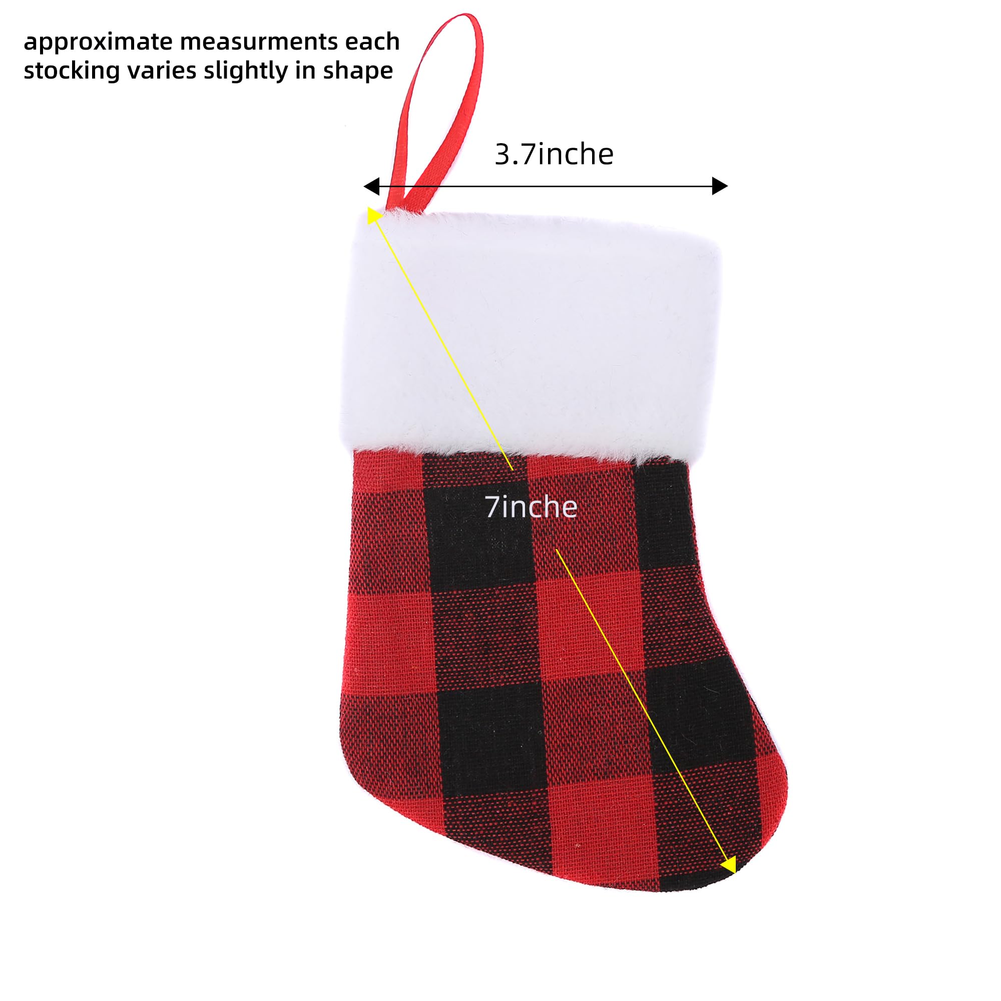 Mini Christmas Stockings 7 inch 24pcs, Buffalo Plaid Christmas Stockings, Christmas Hamging Ornaments