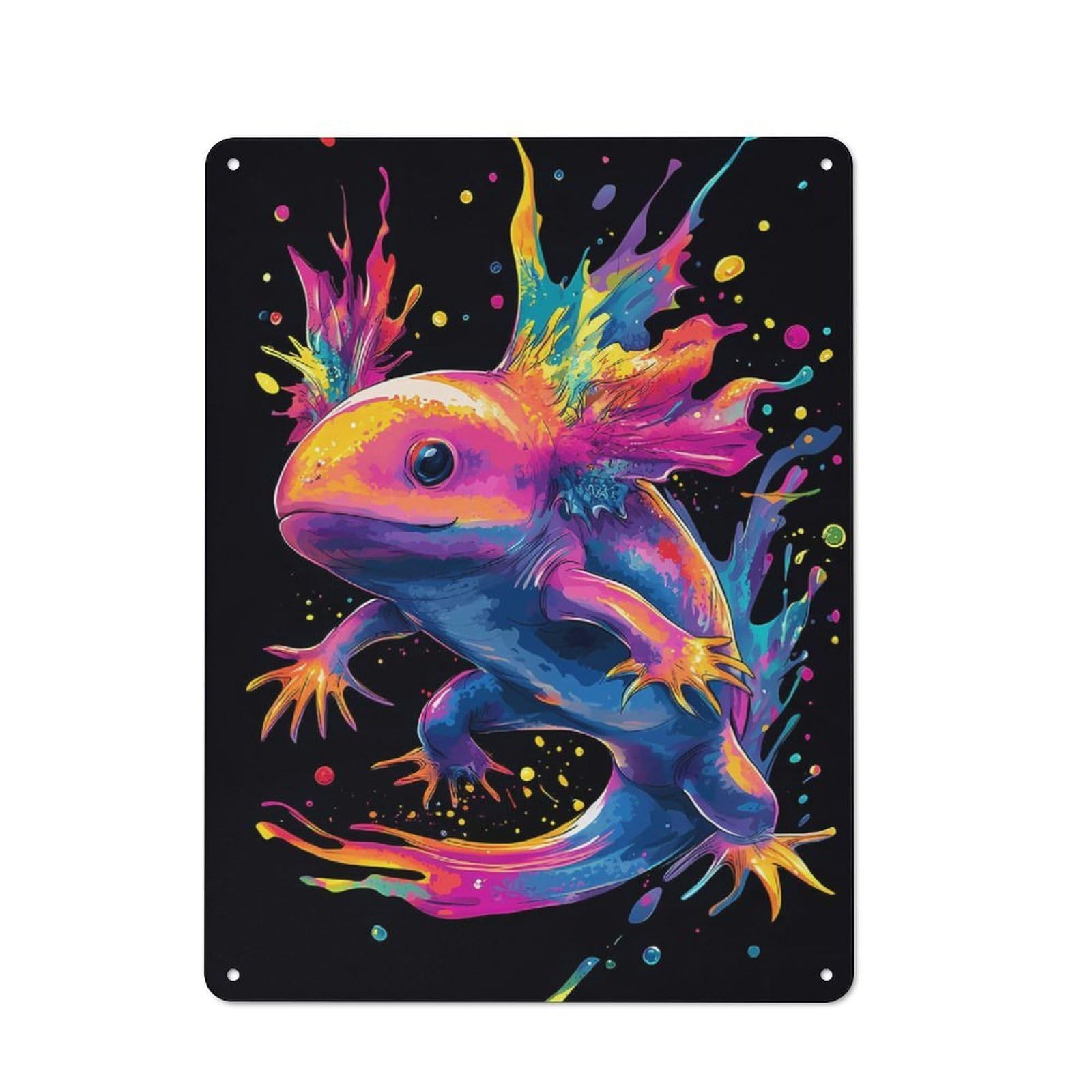 Junmoney Neon Axolotl Splash Printed Metal Sign 40X30cm For Café Or Restaurant, For Hospitality Interior Collectors