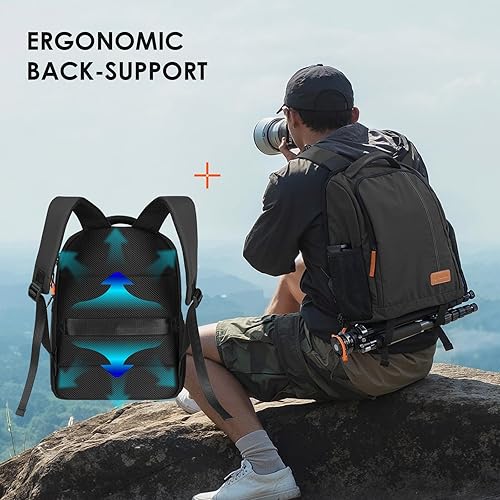 Miniatura 6 de TARION Mochila para cámara para fotógrafos  Bolsa compacta para cámara de 15.6 L con compartimento para laptop de 15.6 pulgadas  Acceso lateral