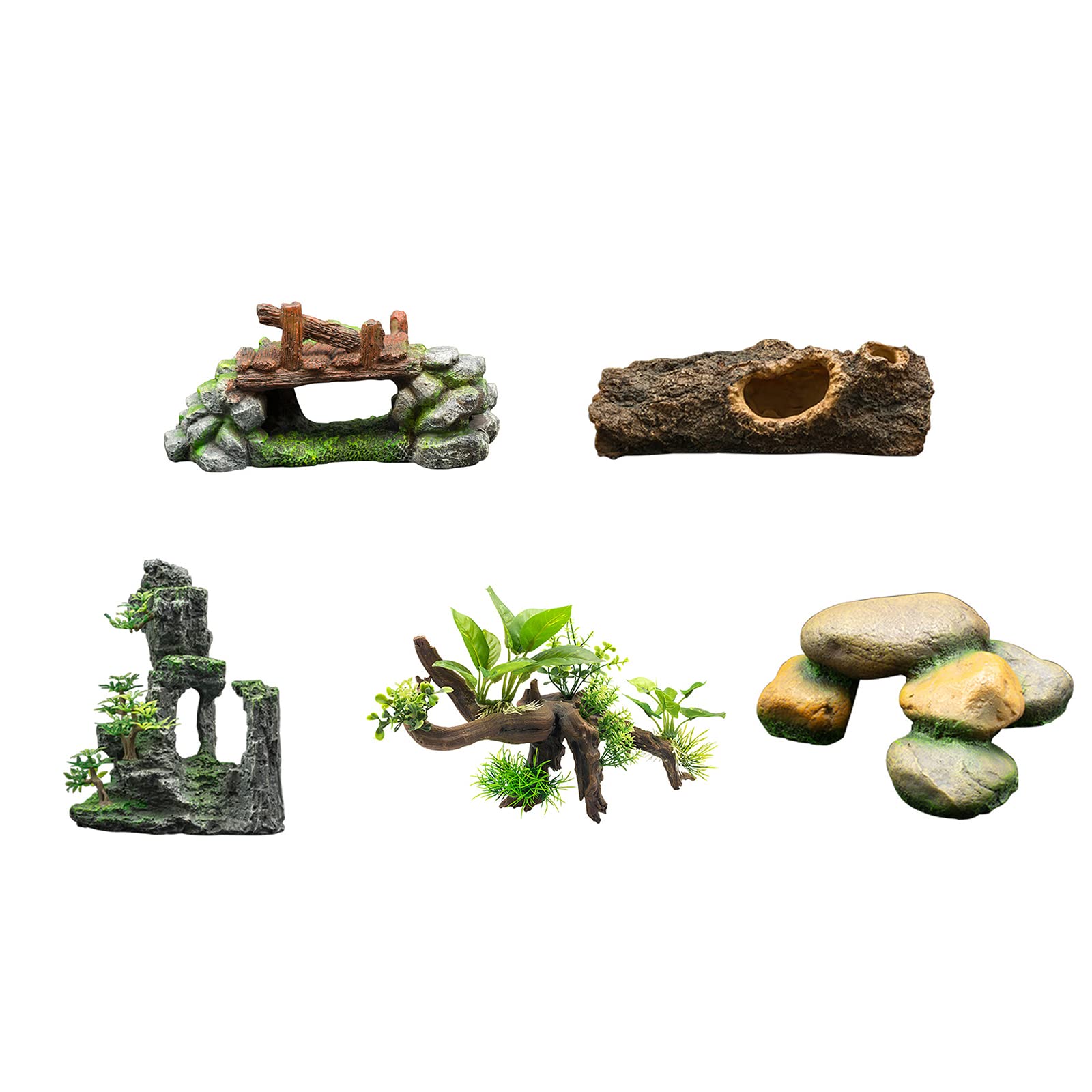 Peces de resina para decoración, montañas rocosas, puentes, escondites, planta de cueva para adornos de acuario Betta