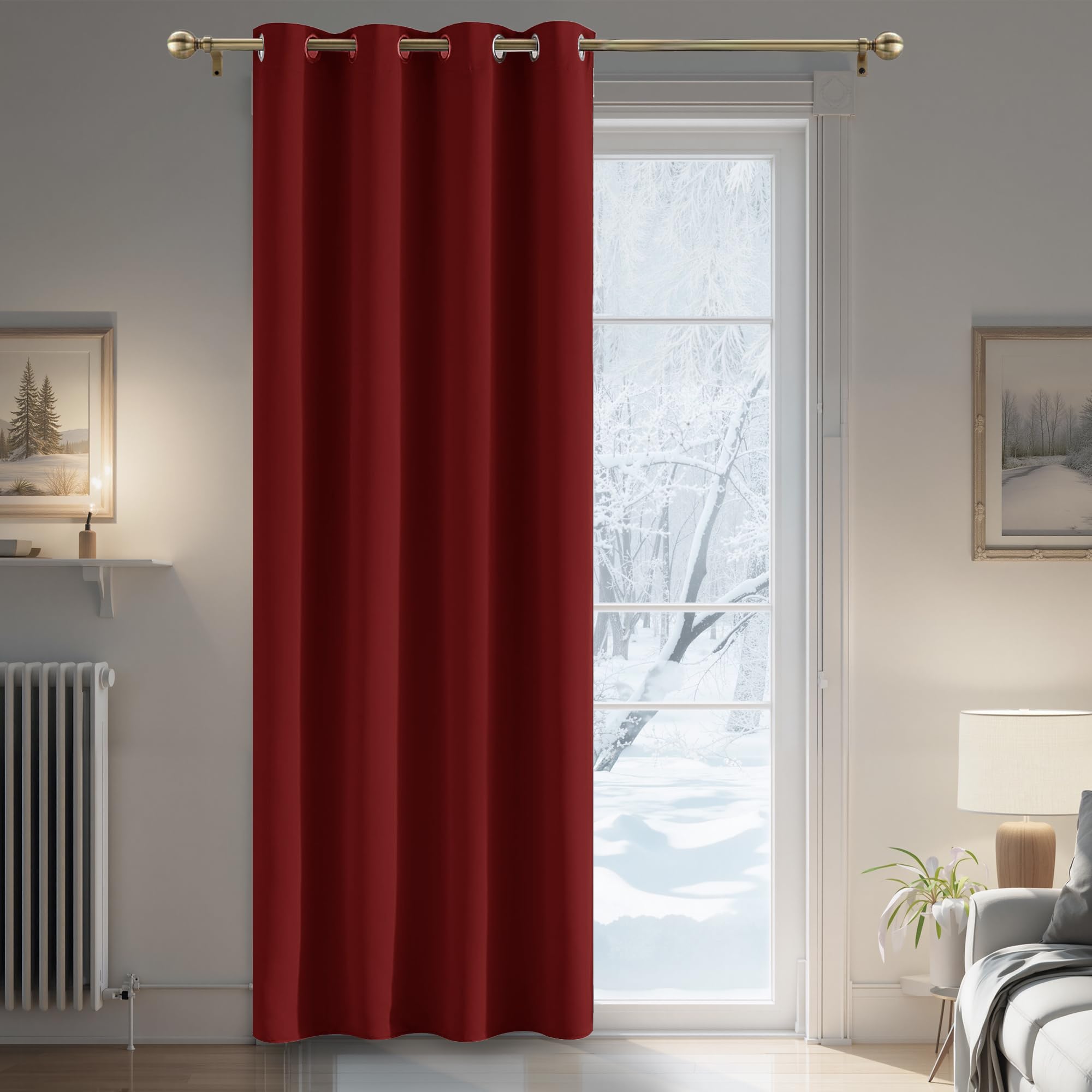 PONY DANCE Tende Camera da Letto Natalizie per Finestre Oscurante da Interno Decorazioni Curtain per Porta Termiche Isolanti 1 Pezzo L 132 x A 210 cm, Rossa